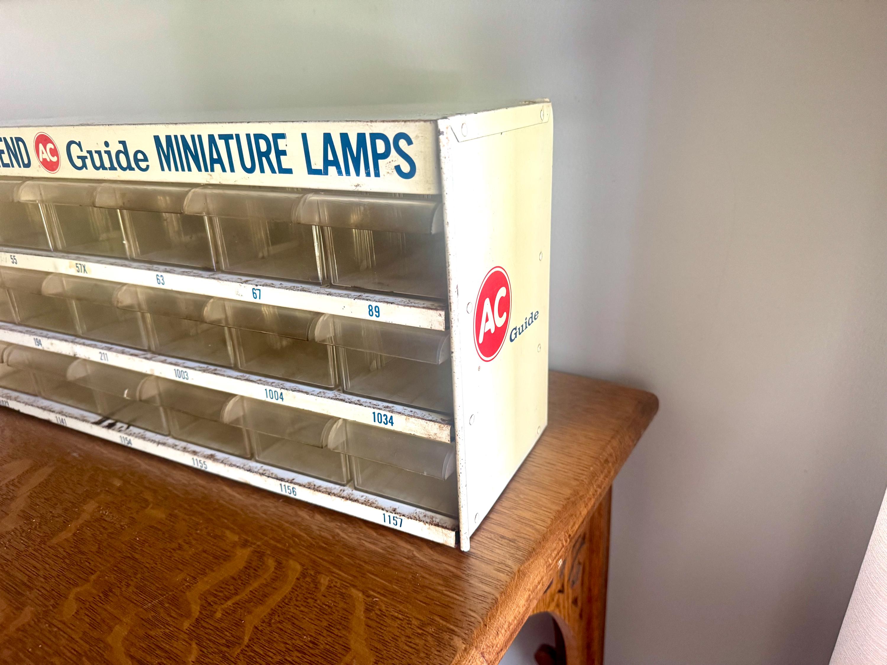A Metal AC Delco Miniture Light Bulb Cabinet| GM Ac Delco Metal Parts Cabinet | Automotive Advertisement Bin | Vintage Automotive Lamp Cabinet