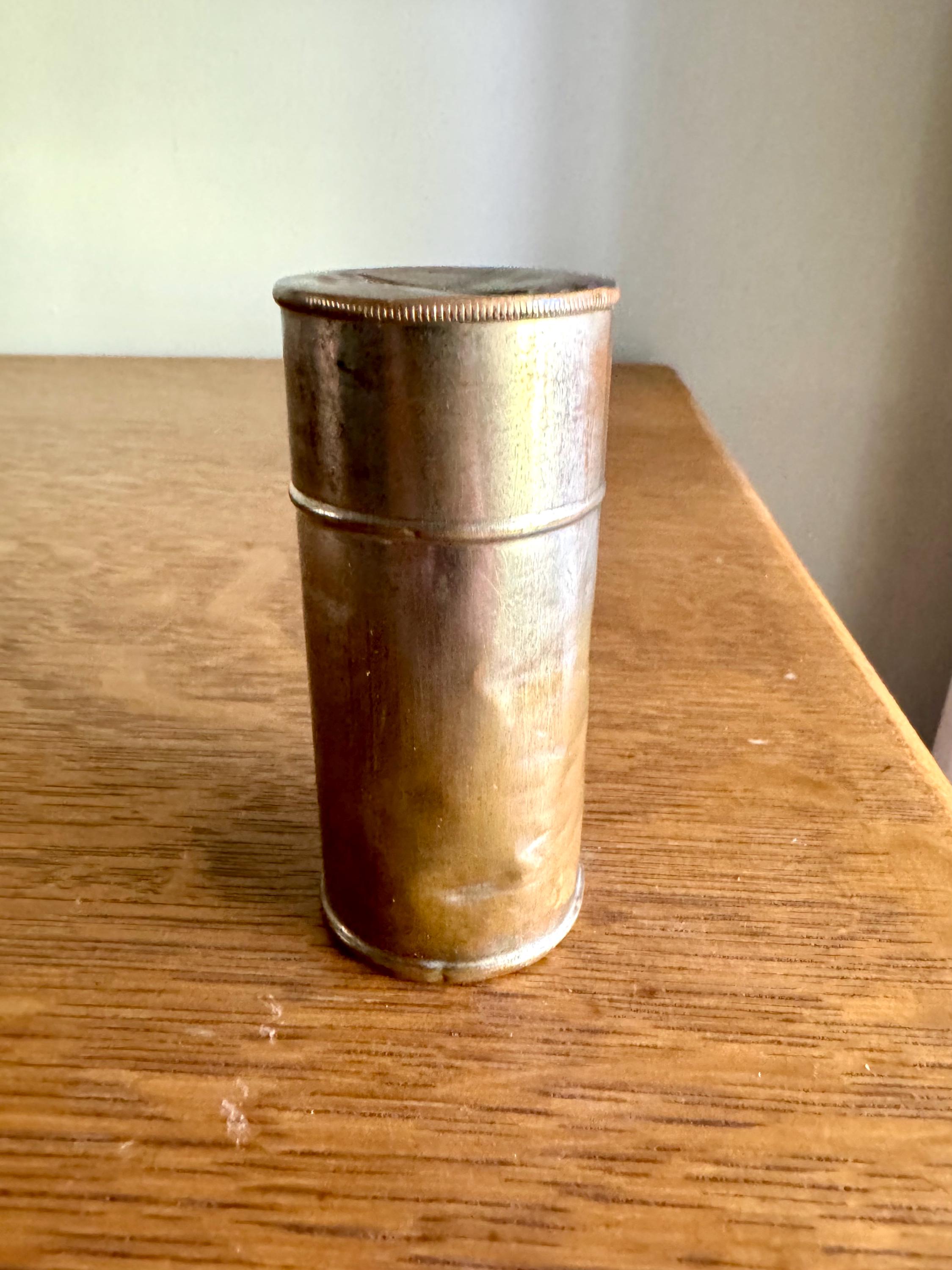 Antique Rexall Shaving Stick Tin | Distressed Gold Toned Rexall Shaving Stick Tin | United Drug Company Tin | Advertisement Storage Tin