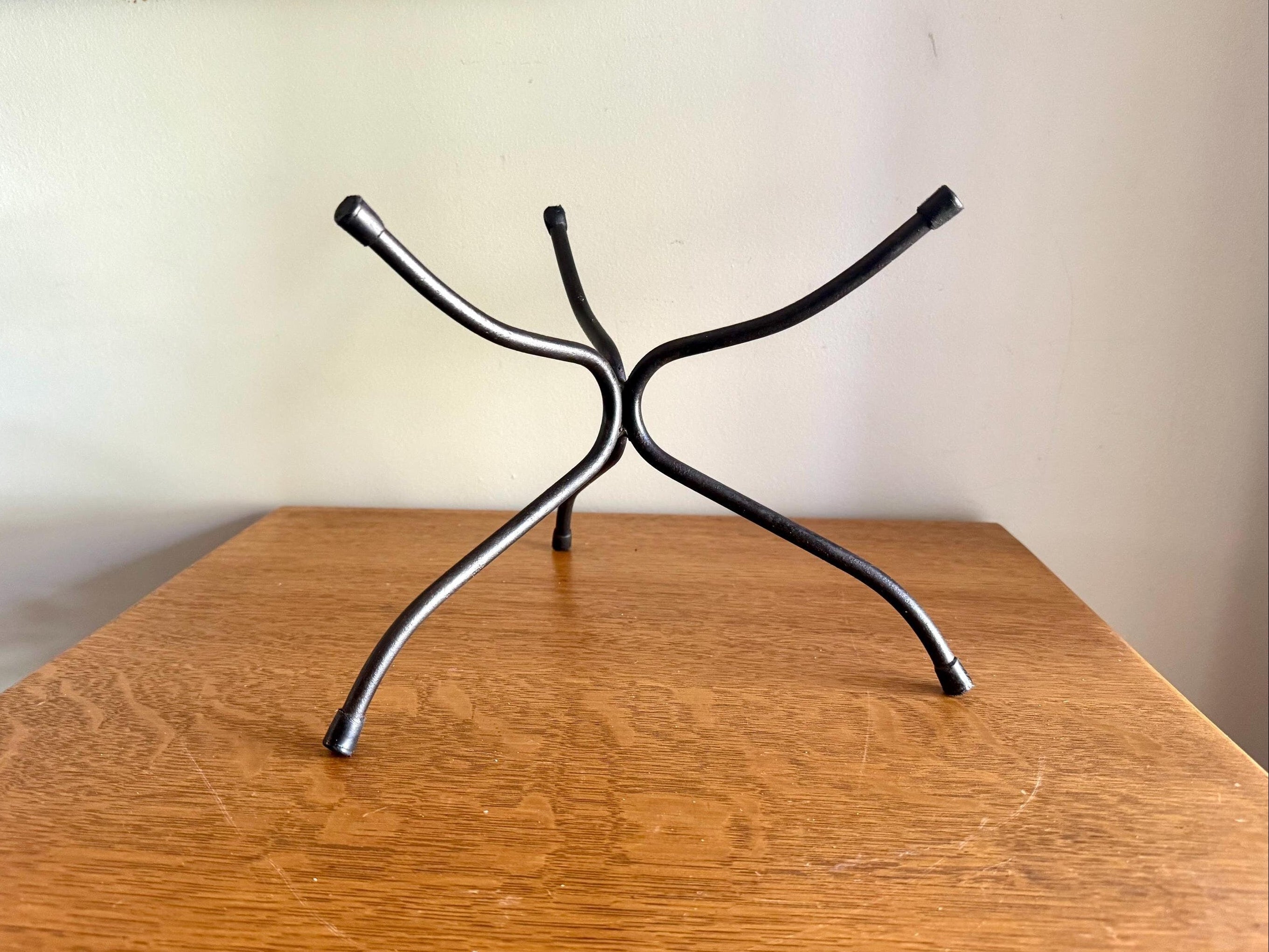 Vtg Bent Iron Plant Stand | Bent Iron Bowl Stand | Unique Bowl Stand | Double Side Stand