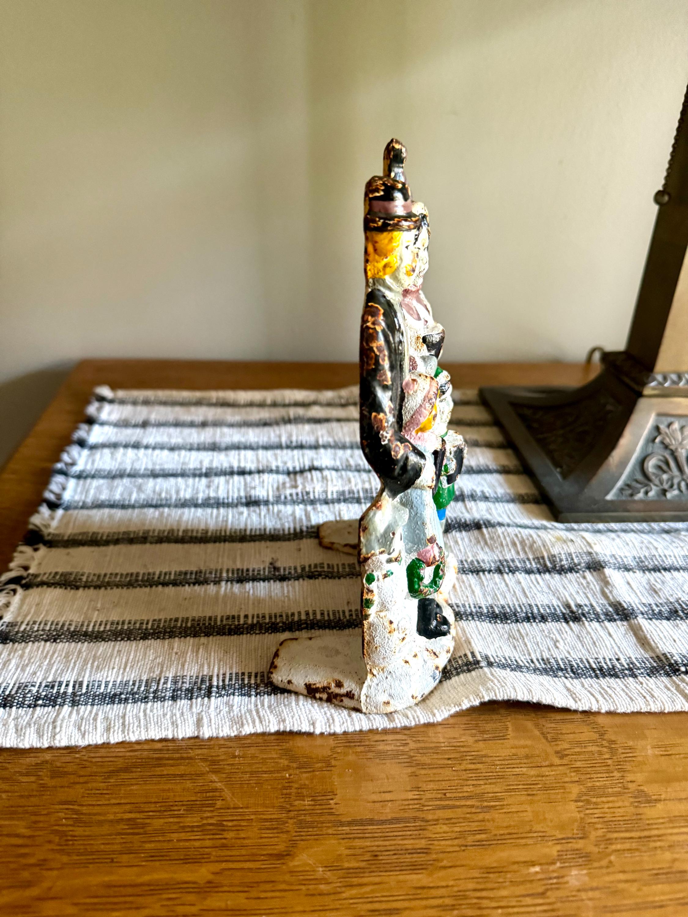 Vtg Big Arrow Cast Iron Christmas Caroler Door Stop | Distressed Paint Cast Iron Caroler Door Stop | Rustic Christmas Decor Door Stop