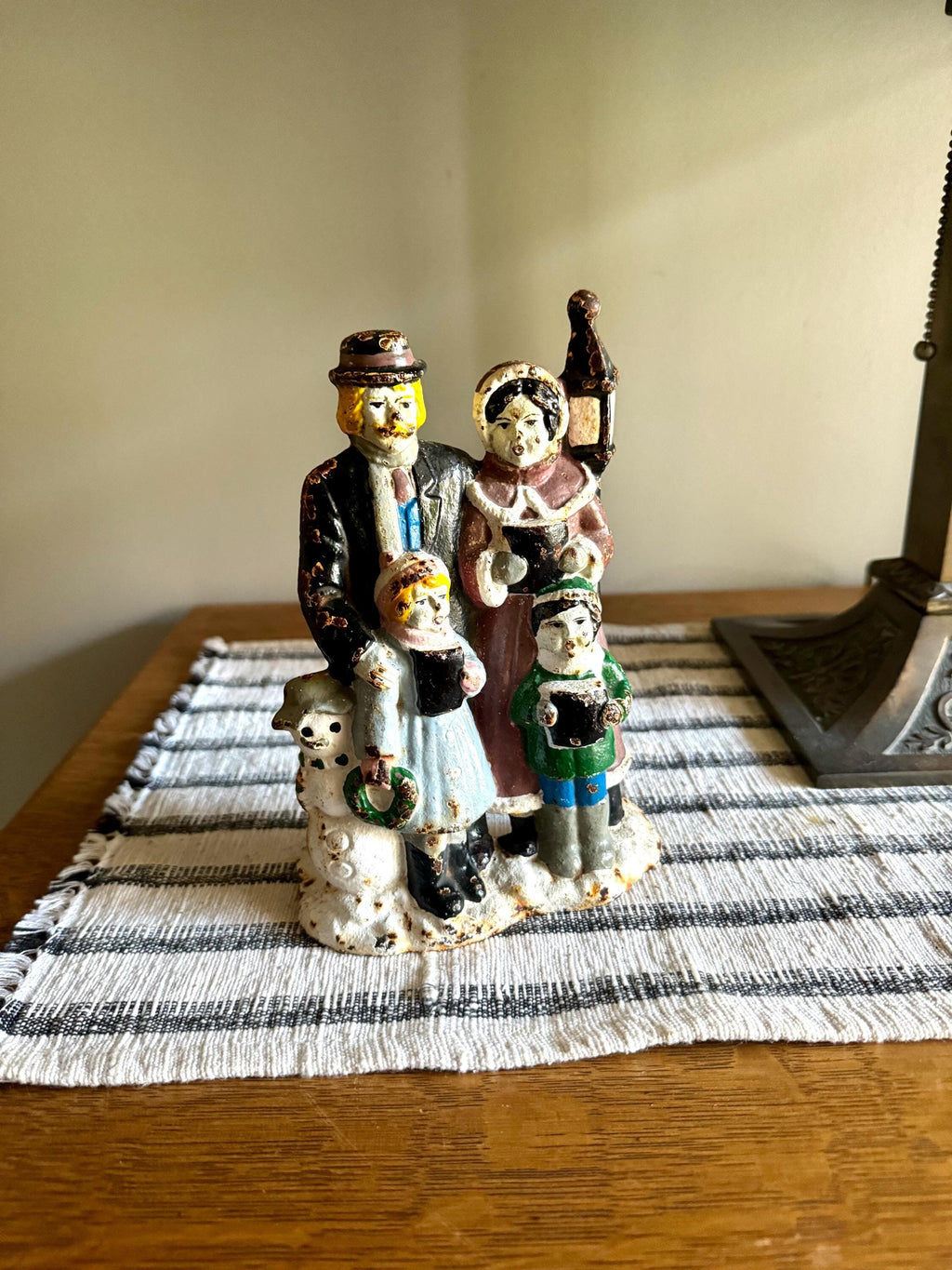 Vtg Big Arrow Cast Iron Christmas Caroler Door Stop | Distressed Paint Cast Iron Caroler Door Stop | Rustic Christmas Decor Door Stop