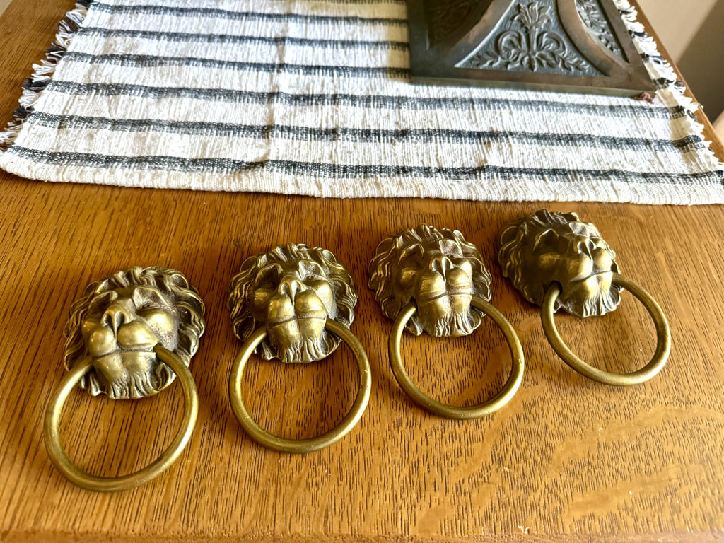 1 Large Vintage Brass Lion's Head Door Pull | Rustic Door Knocker | Lion Head Door Pull | Decorative Hollywood Regency Drawer Pull | Price for 1