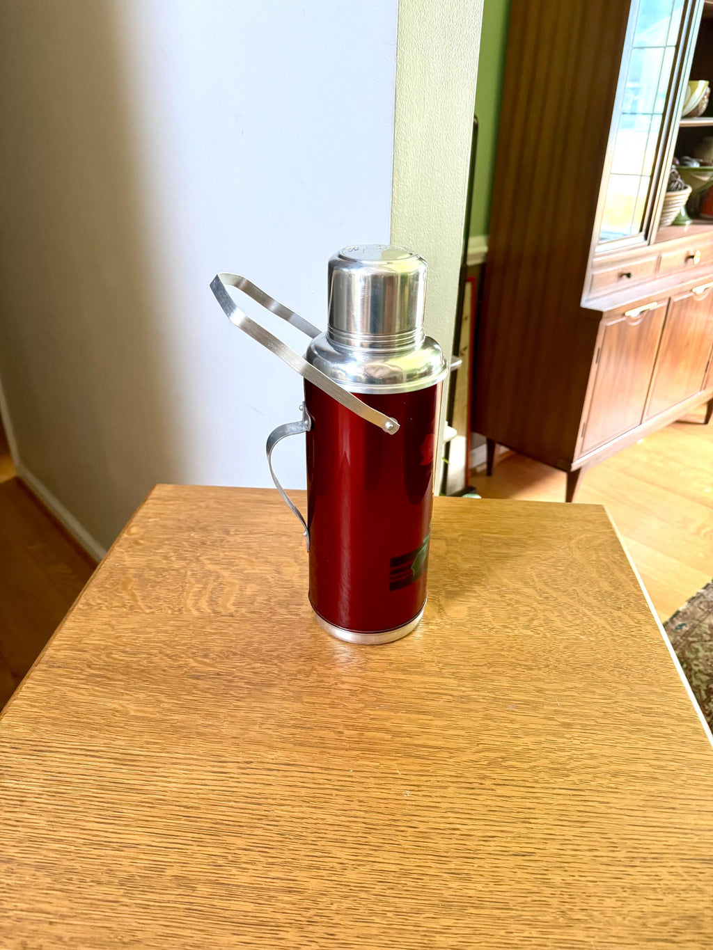 Vtg Deer Brand Thermos Bottle | Large Red Deer Brand Thermos | Vtg Floral Thermos | Aluminum Deer Brand Thermos