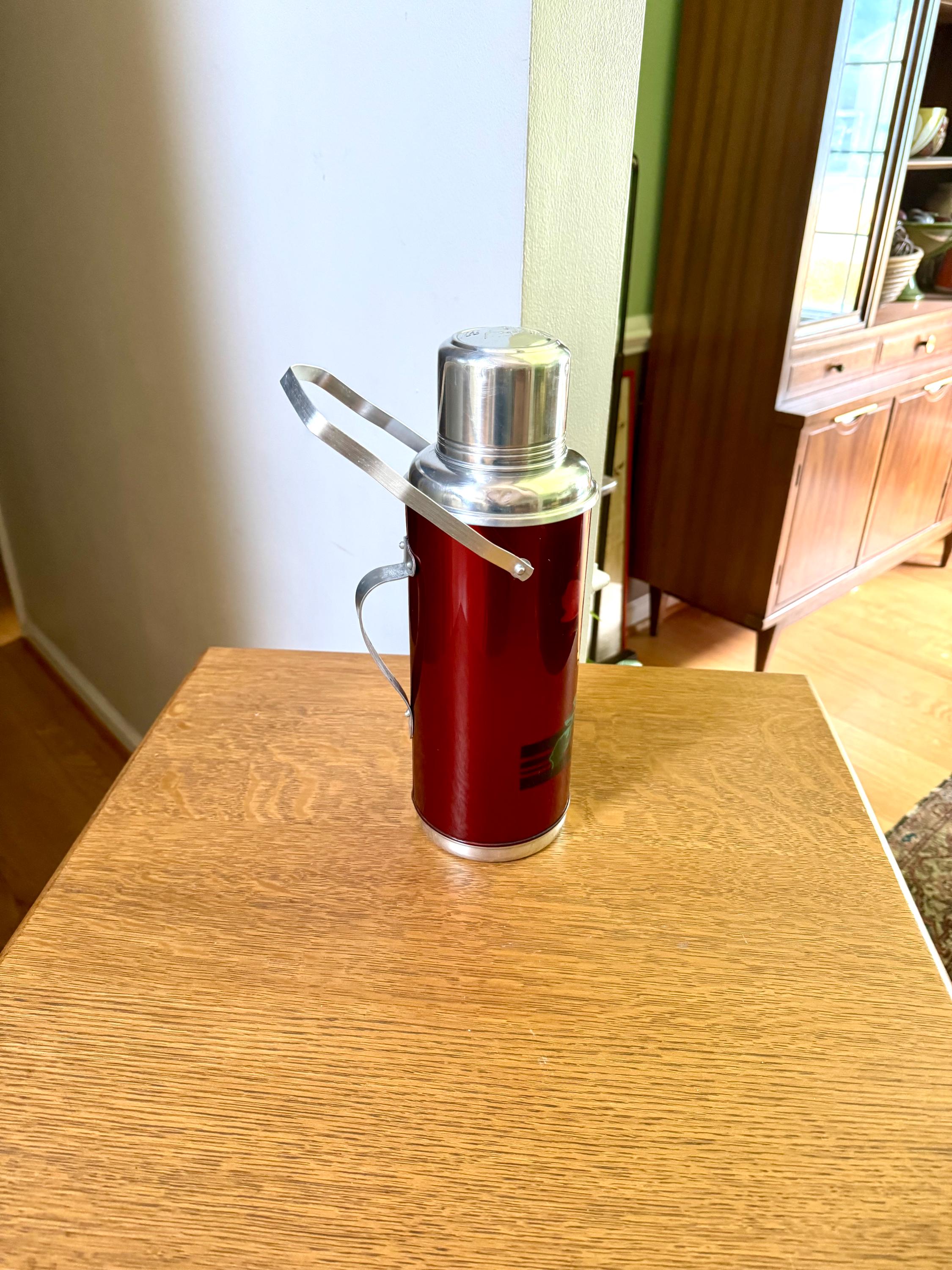 Vtg Deer Brand Thermos Bottle | Large Red Deer Brand Thermos | Vtg Floral Thermos | Aluminum Deer Brand Thermos