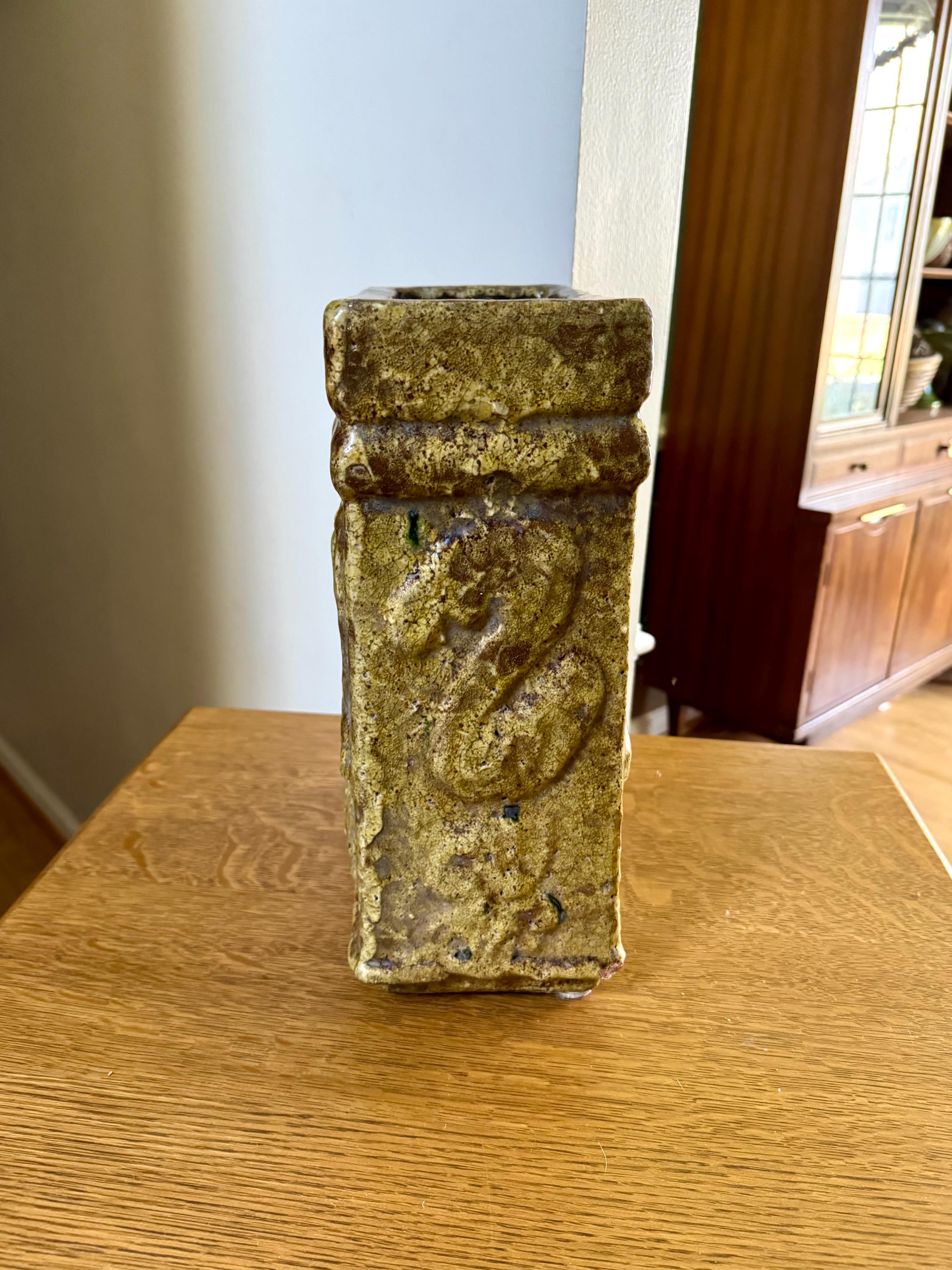 Large Square Ceramic Planter| Medieval Style Plant Vessel| Ceramic Cross Planter| Large English Crest Planter| 13" Tall English Ceramic Pot