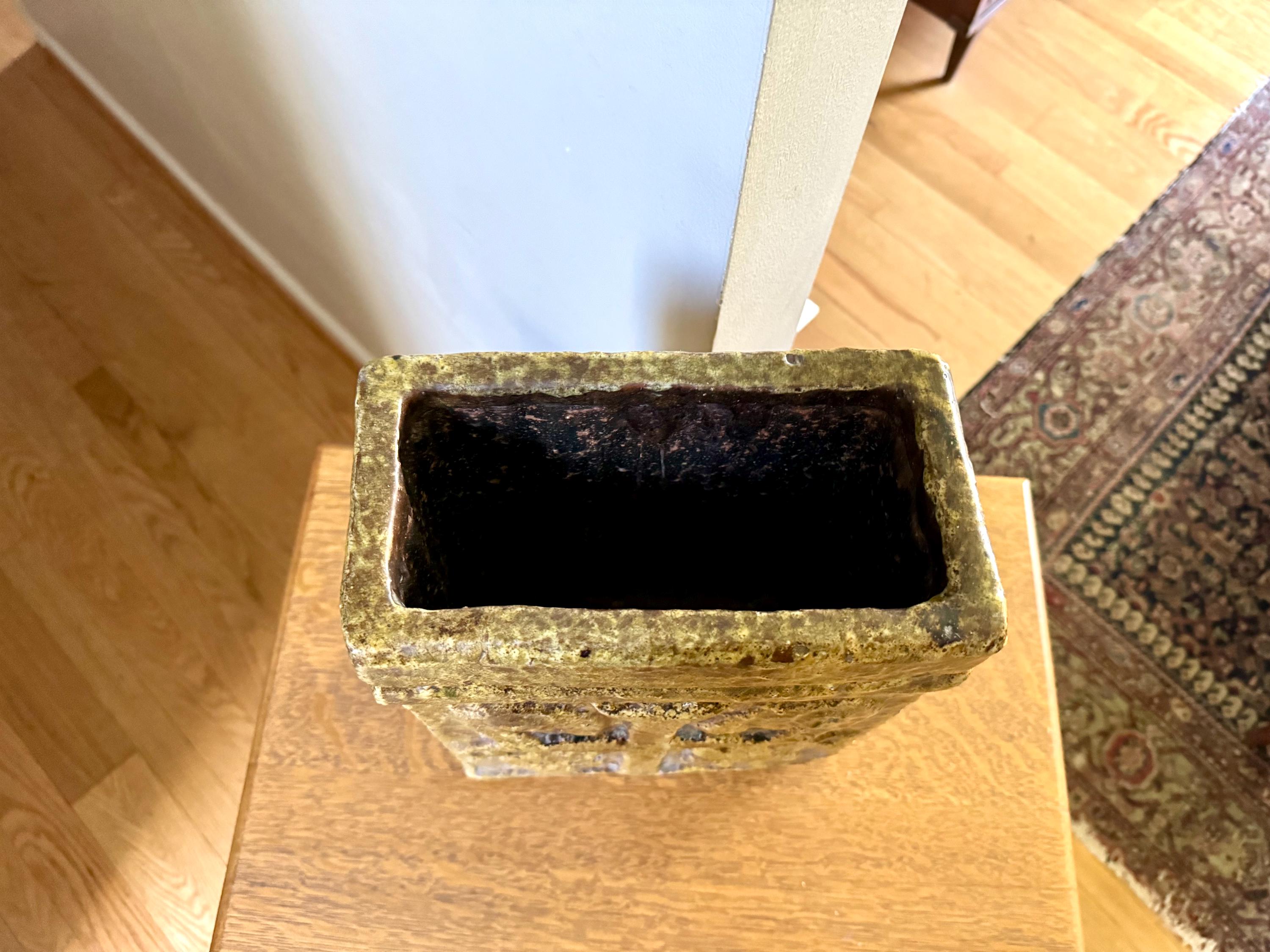 Large Square Ceramic Planter| Medieval Style Plant Vessel| Ceramic Cross Planter| Large English Crest Planter| 13" Tall English Ceramic Pot