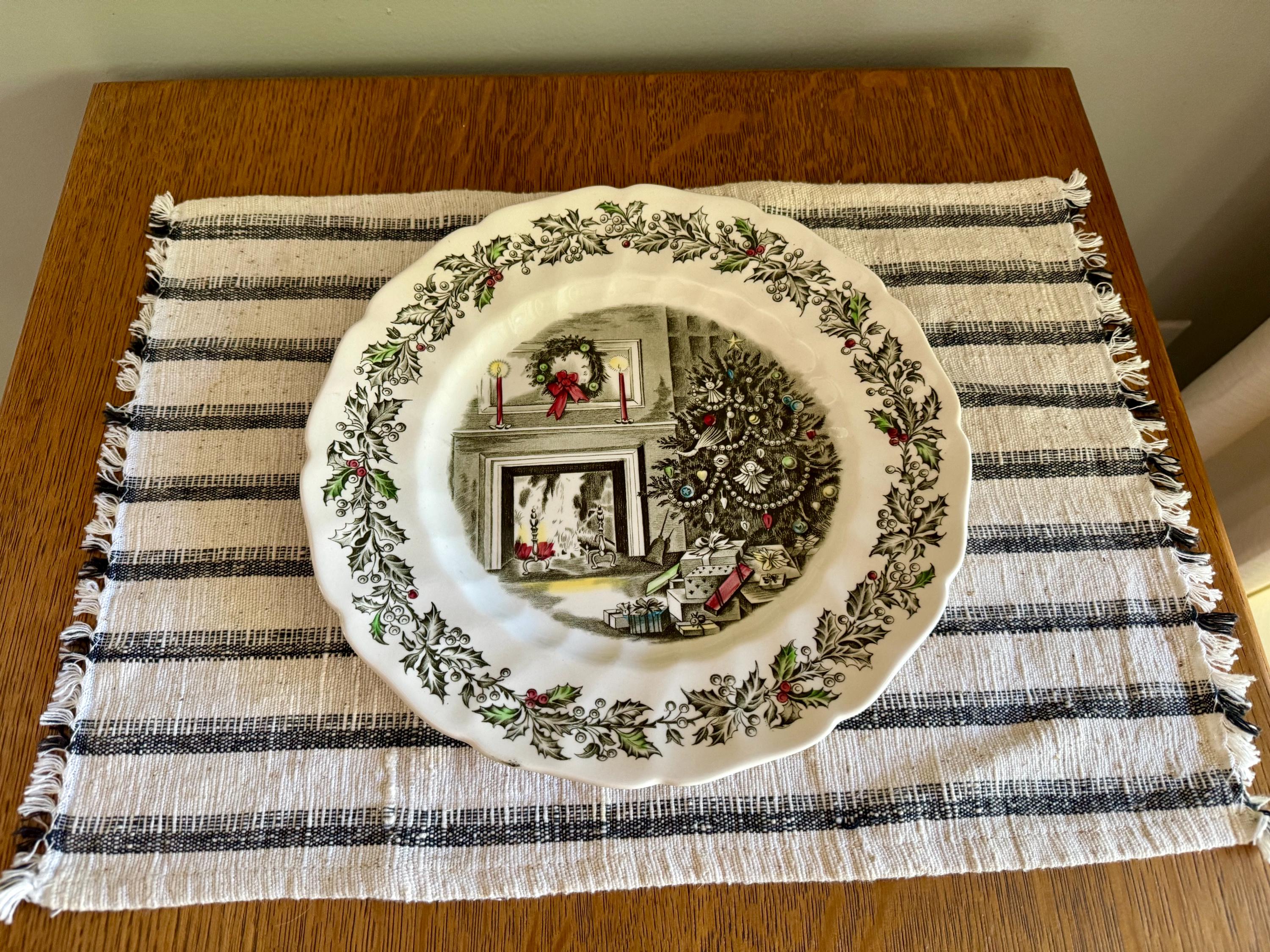 Vtg Johnson Bros. Christmas Serving Plate | 1950's English Hand Engraved Christmas Scene Plate