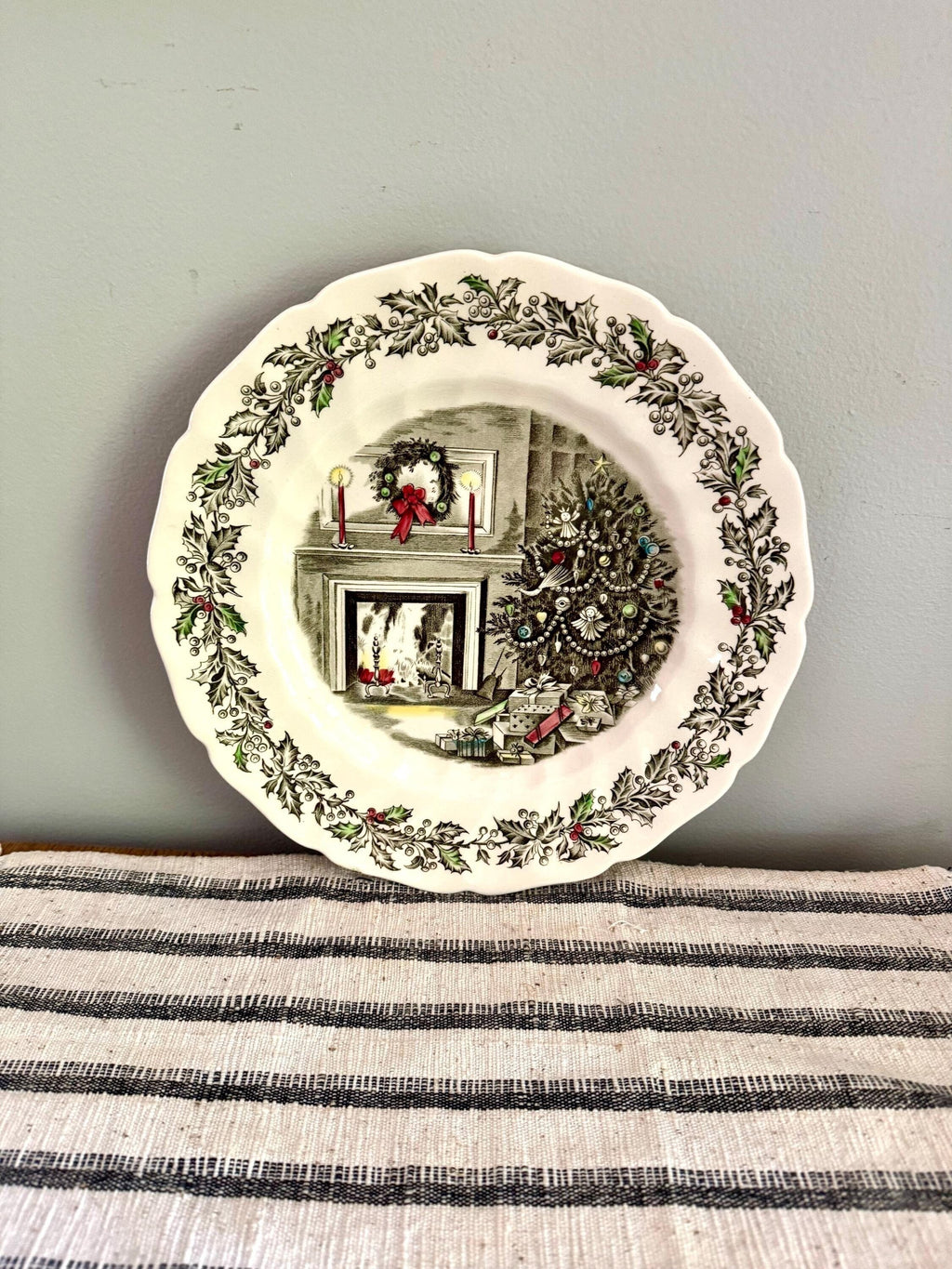 Vtg Johnson Bros. Christmas Serving Plate | 1950's English Hand Engraved Christmas Scene Plate
