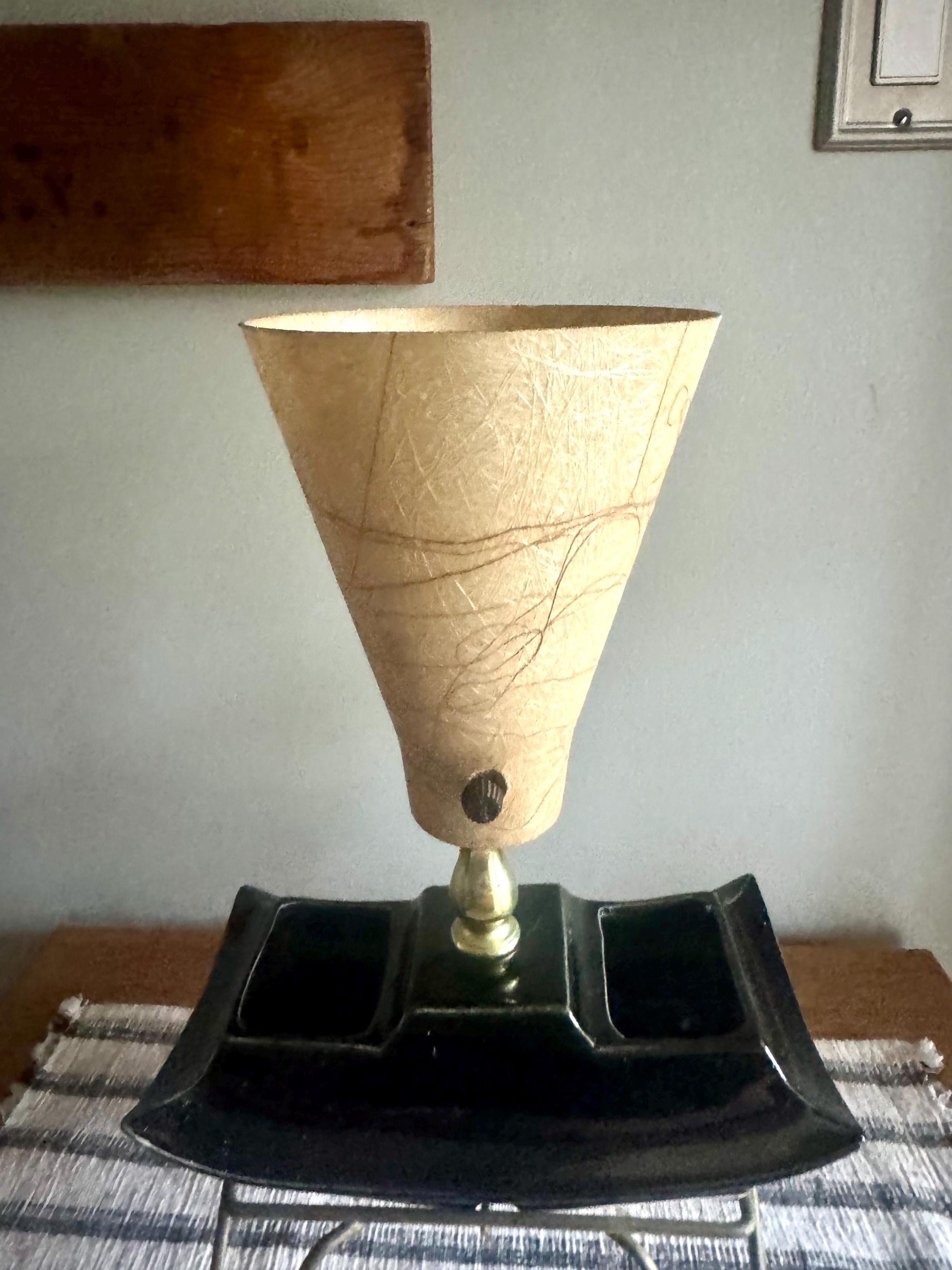 Fiberglass Bullet Shade Ceramic Lamp | Black Ceramic Planter Lamp | Fiberglass Cone Lamp | Atomic Vanity Lamp | Art Decor Accent Lamp