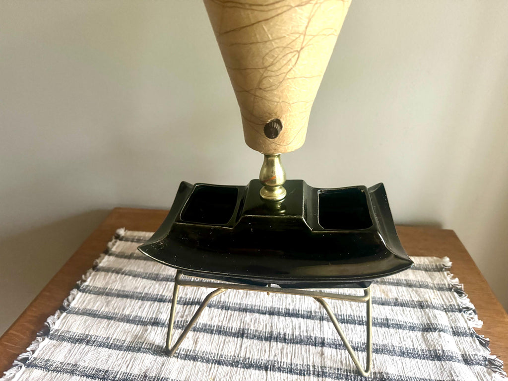 Fiberglass Bullet Shade Ceramic Lamp | Black Ceramic Planter Lamp | Fiberglass Cone Lamp | Atomic Vanity Lamp | Art Decor Accent Lamp