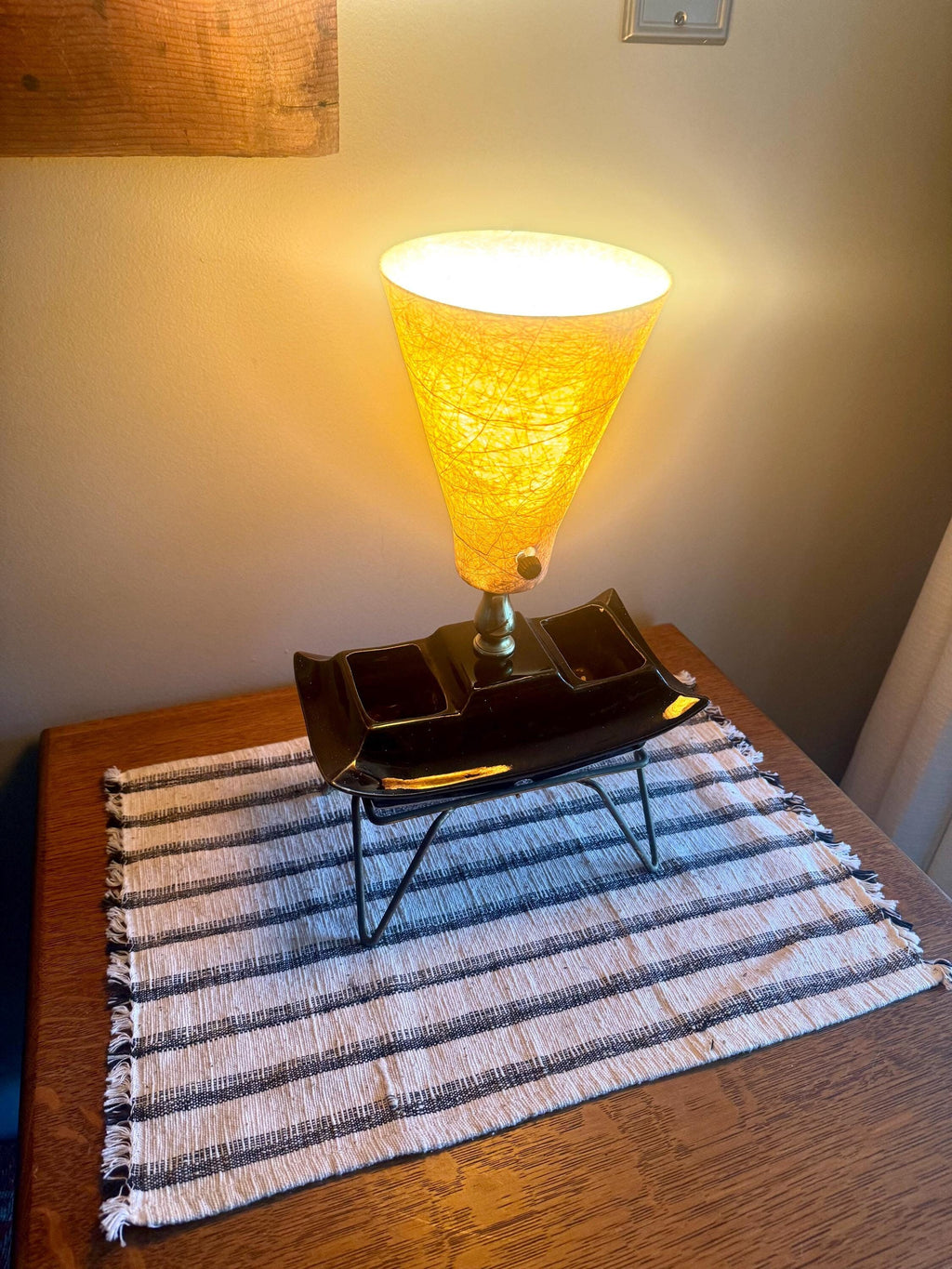 Fiberglass Bullet Shade Ceramic Lamp | Black Ceramic Planter Lamp | Fiberglass Cone Lamp | Atomic Vanity Lamp | Art Decor Accent Lamp