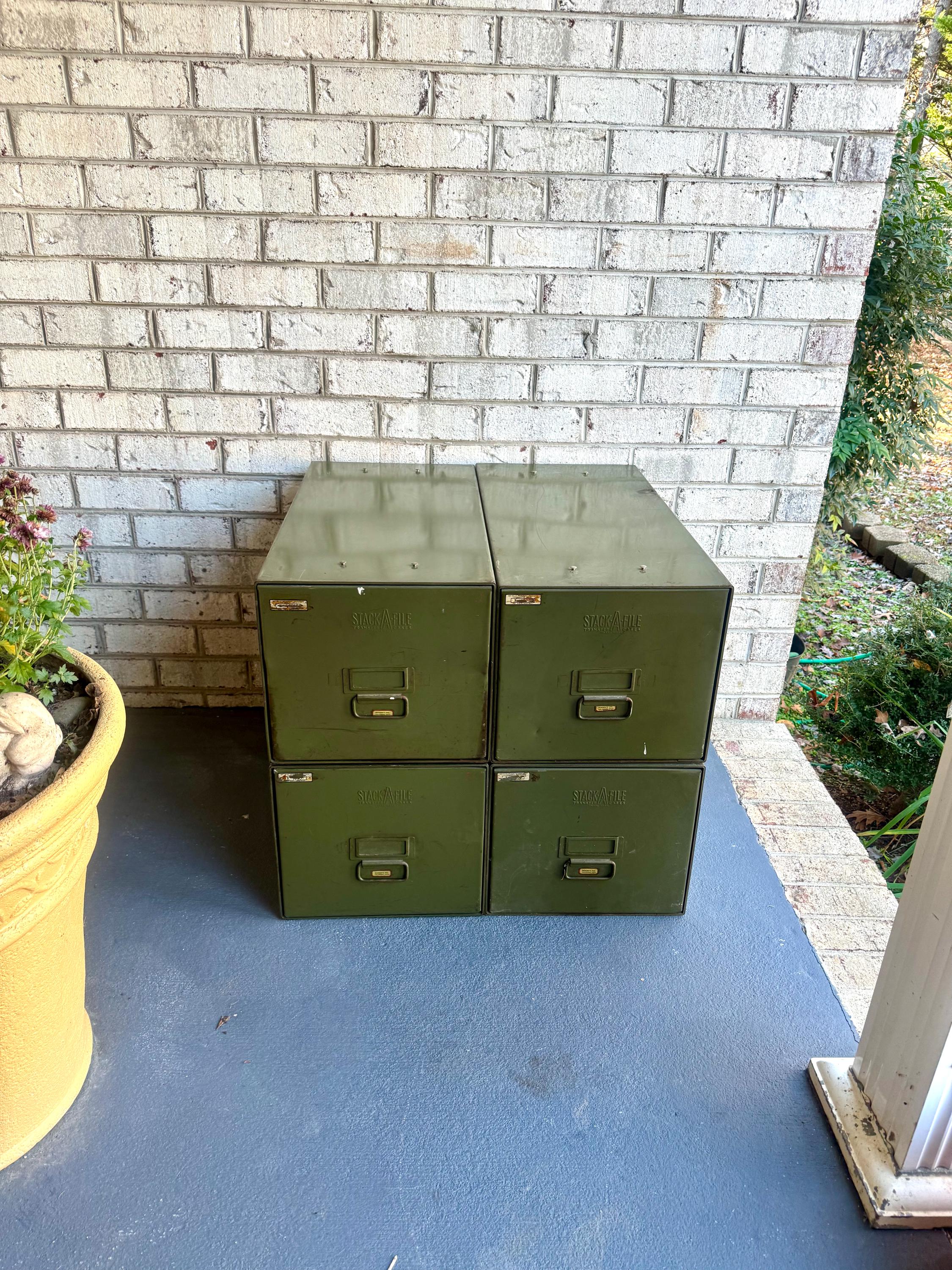 Vtg Industrial Metal Cabinets | 1 Stack-A-File Green Cabinet| 1 Large Stackable File Bin | 1 Industrial Storage Organizers (4 available)
