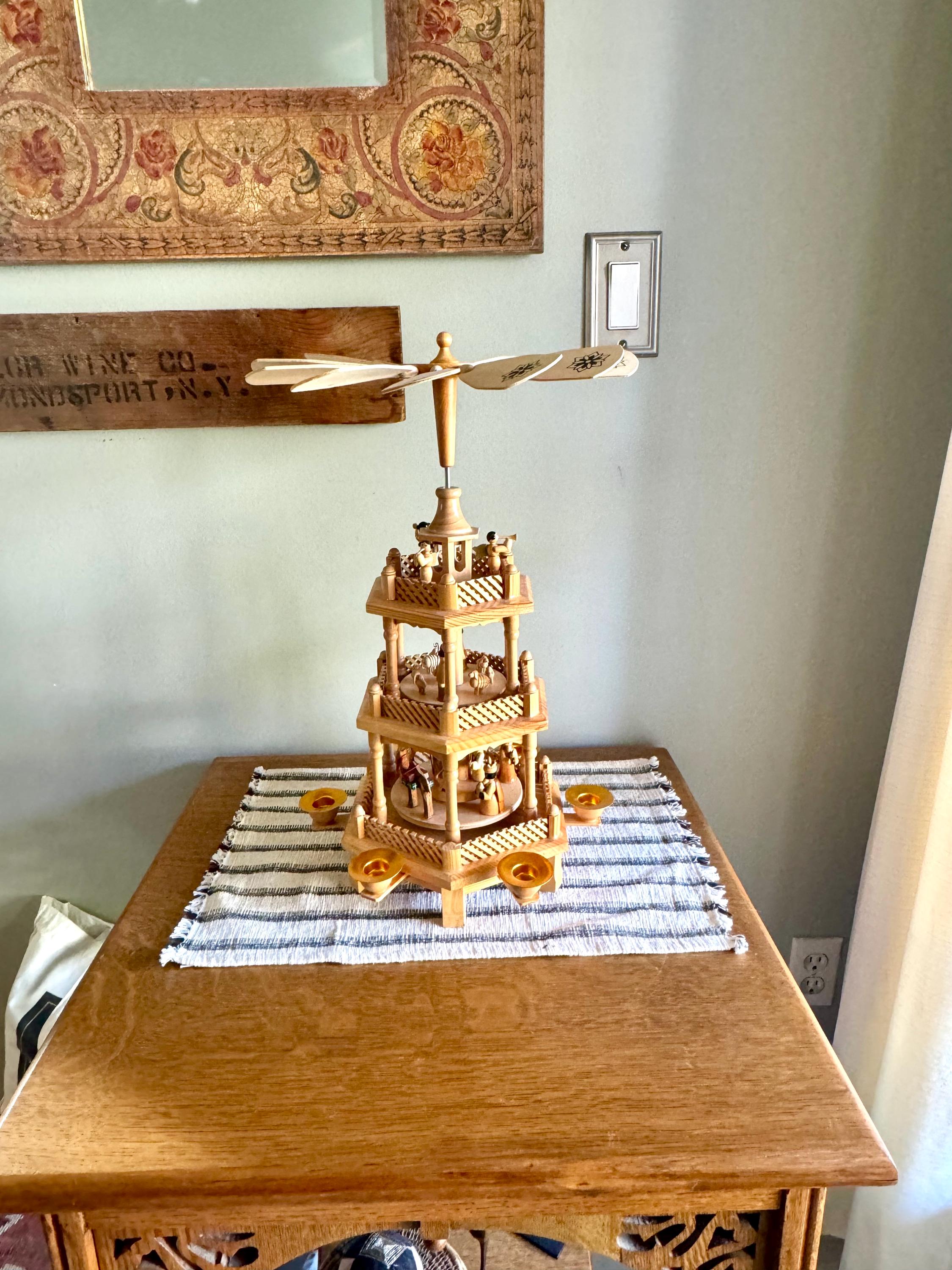 Vtg Astor Weihnachts Pyramide Tiered Carousel | Tradition German Style Holiday Tiered Carousel | 3 Tiered Erzgebirge Christmas Pyramid