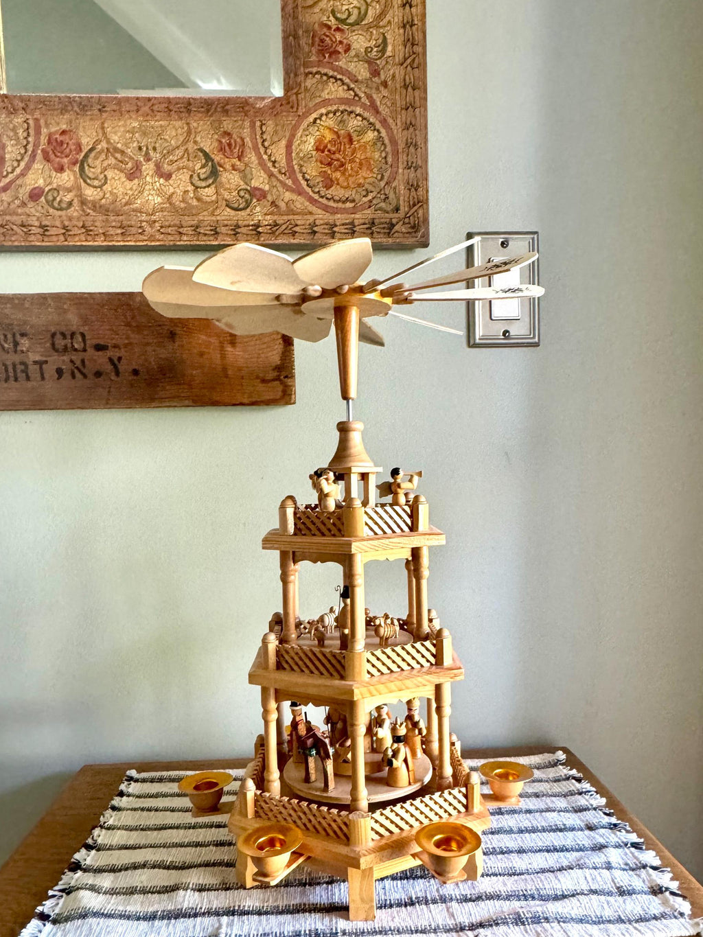 Vtg Astor Weihnachts Pyramide Tiered Carousel | Tradition German Style Holiday Tiered Carousel | 3 Tiered Erzgebirge Christmas Pyramid