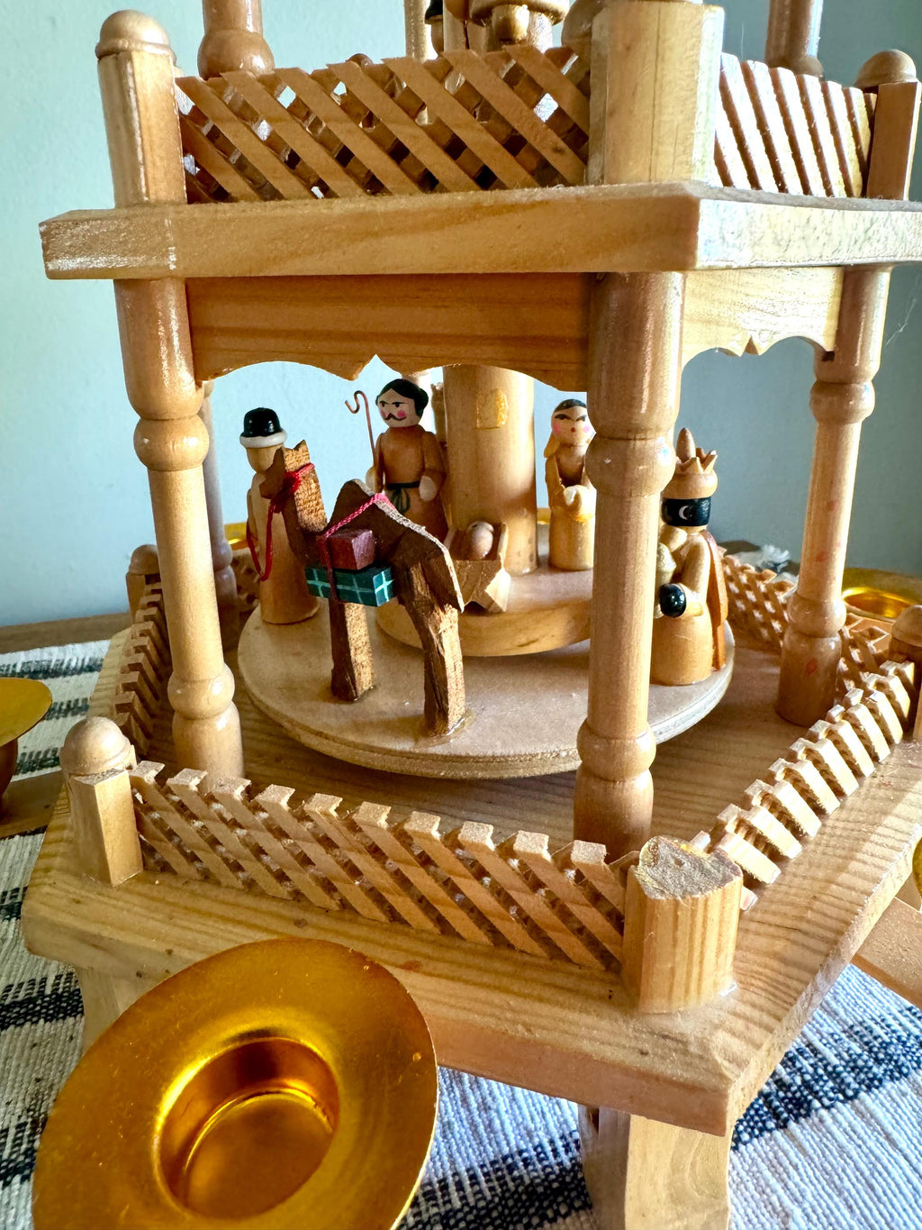 Vtg Astor Weihnachts Pyramide Tiered Carousel | Tradition German Style Holiday Tiered Carousel | 3 Tiered Erzgebirge Christmas Pyramid
