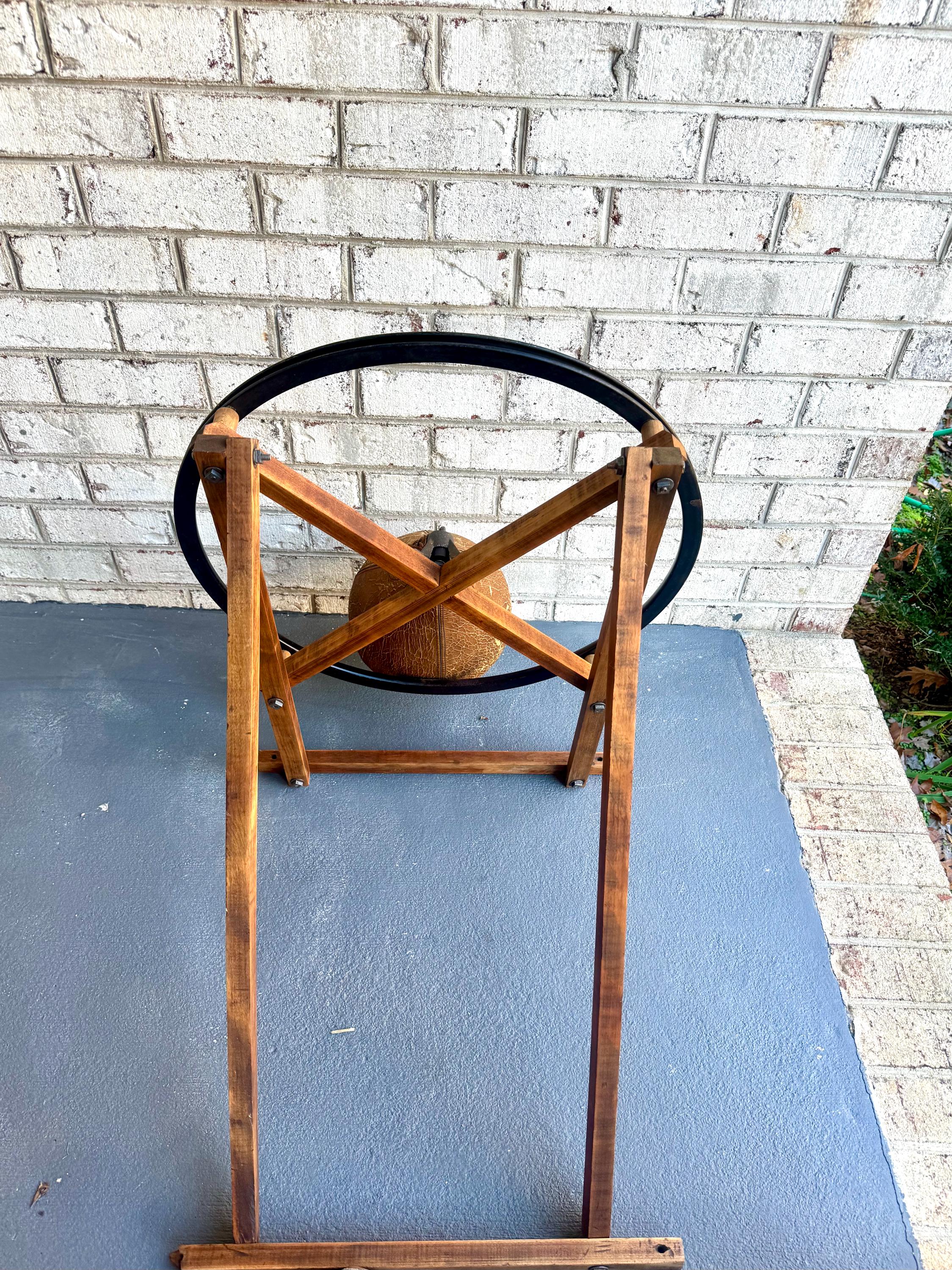 A Vtg Wall Mounted Boxing Speed Bag | Wood Frame and Leather Speed Bag | Antique Boxing Training Bag | Distressed Leather Speed Bag