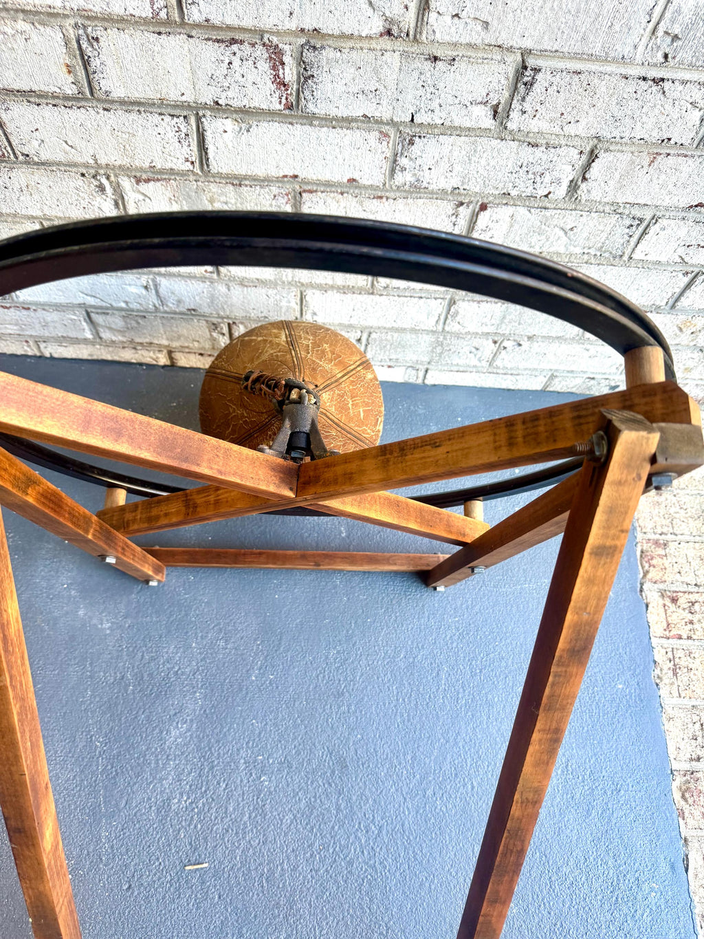 A Vtg Wall Mounted Boxing Speed Bag | Wood Frame and Leather Speed Bag | Antique Boxing Training Bag | Distressed Leather Speed Bag