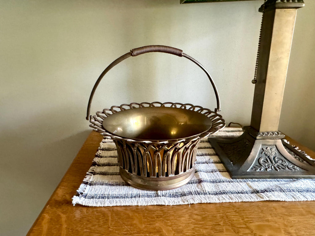 Vtg Woven Brass Mottahedeh Basket | Brass Planter Handled Basket | Solid Brass Basket Planter | Mottohedeh Brass Basket Centerpiece
