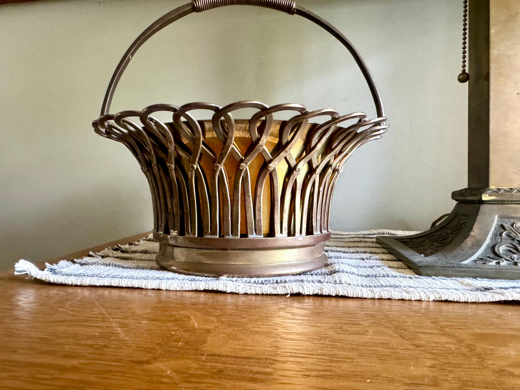 Vtg Woven Brass Mottahedeh Basket | Brass Planter Handled Basket | Solid Brass Basket Planter | Mottohedeh Brass Basket Centerpiece