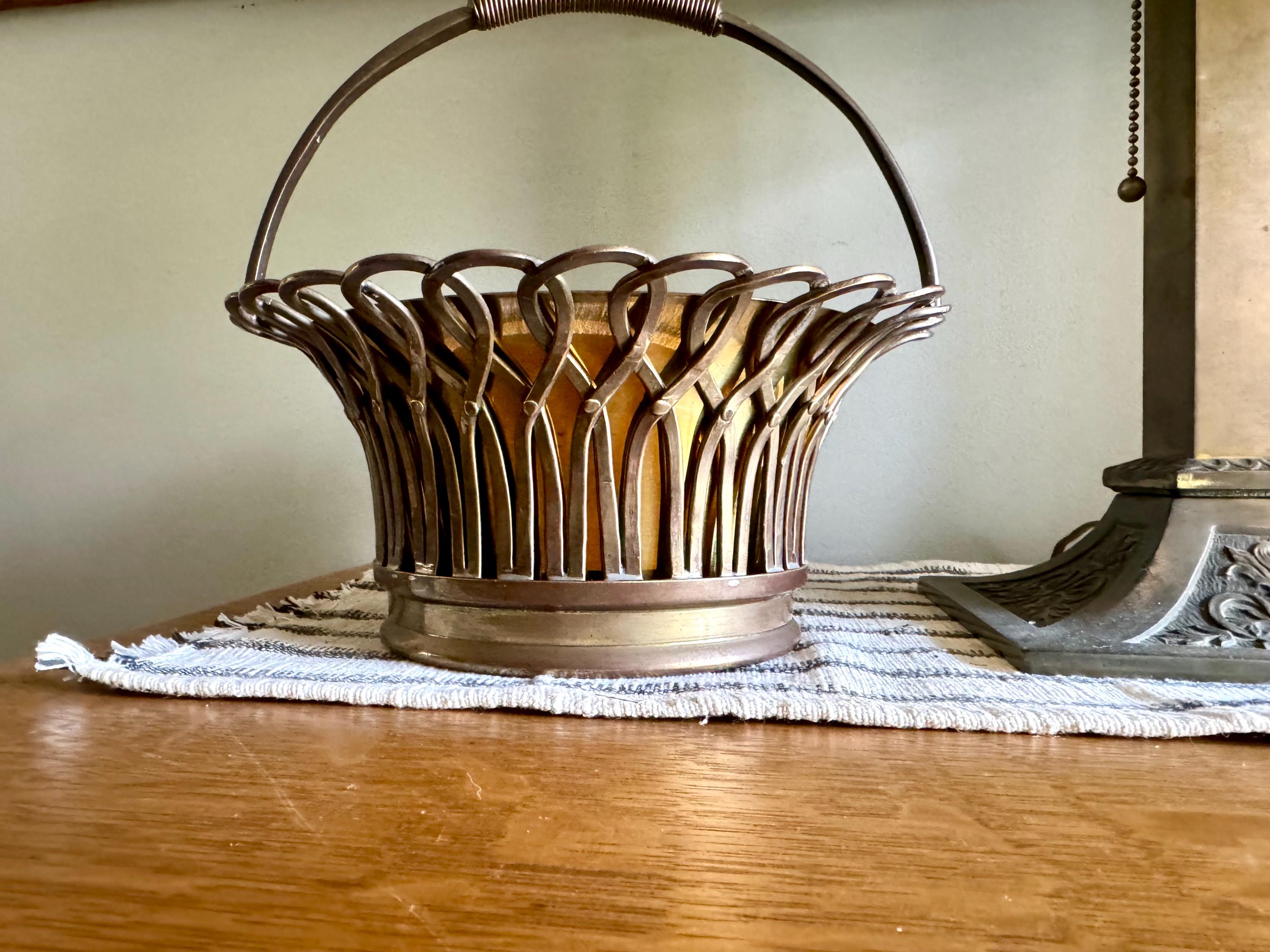 Vtg Woven Brass Mottahedeh Basket | Brass Planter Handled Basket | Solid Brass Basket Planter | Mottohedeh Brass Basket Centerpiece