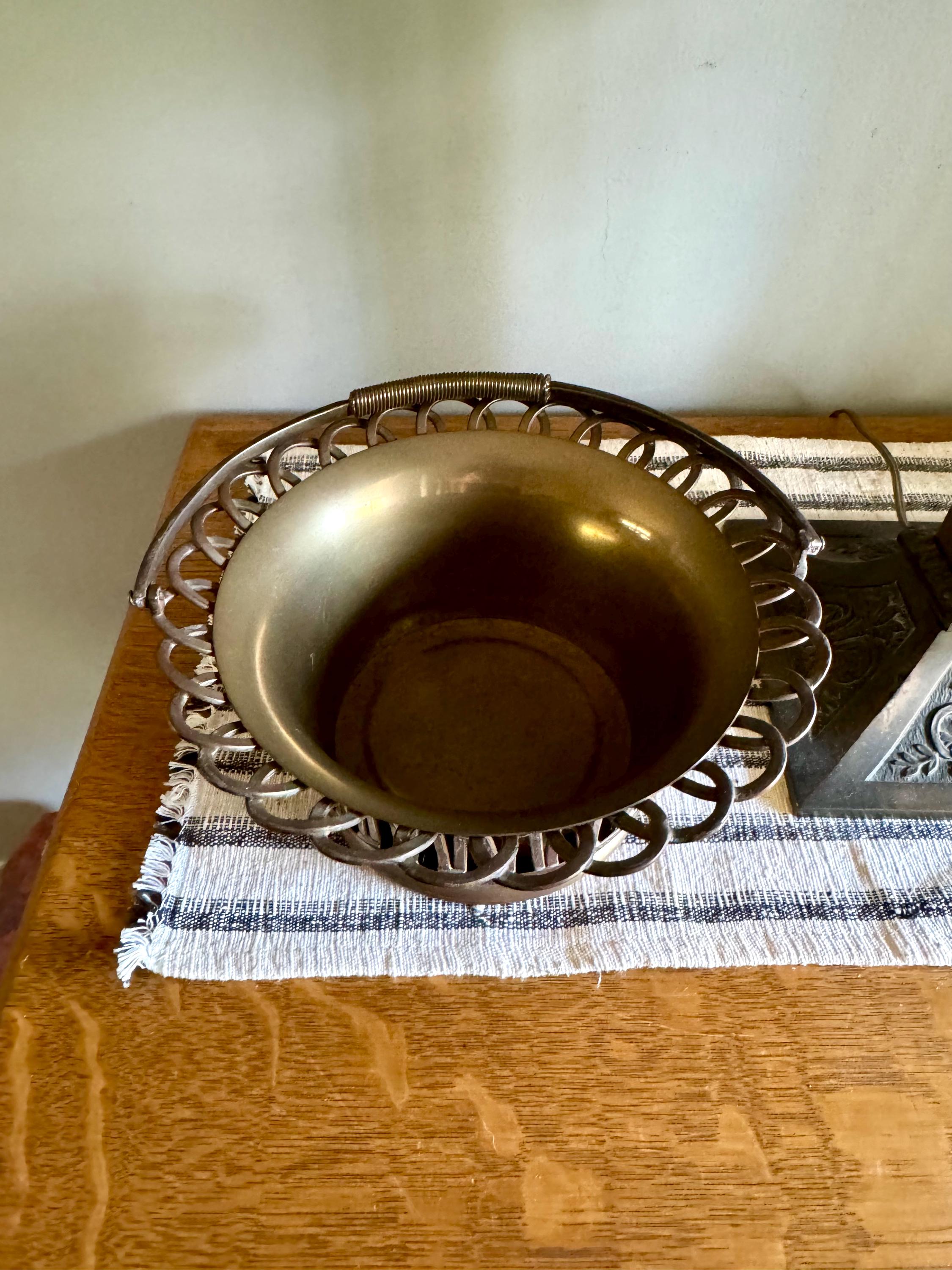Vtg Woven Brass Mottahedeh Basket | Brass Planter Handled Basket | Solid Brass Basket Planter | Mottohedeh Brass Basket Centerpiece