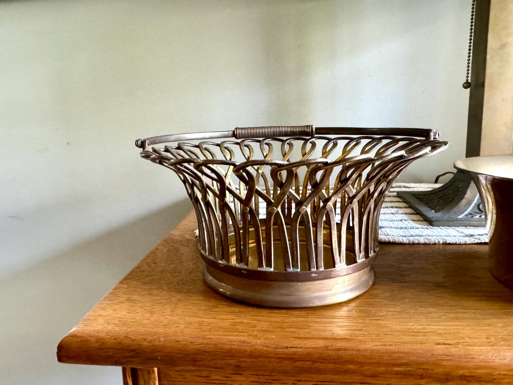 Vtg Woven Brass Mottahedeh Basket | Brass Planter Handled Basket | Solid Brass Basket Planter | Mottohedeh Brass Basket Centerpiece
