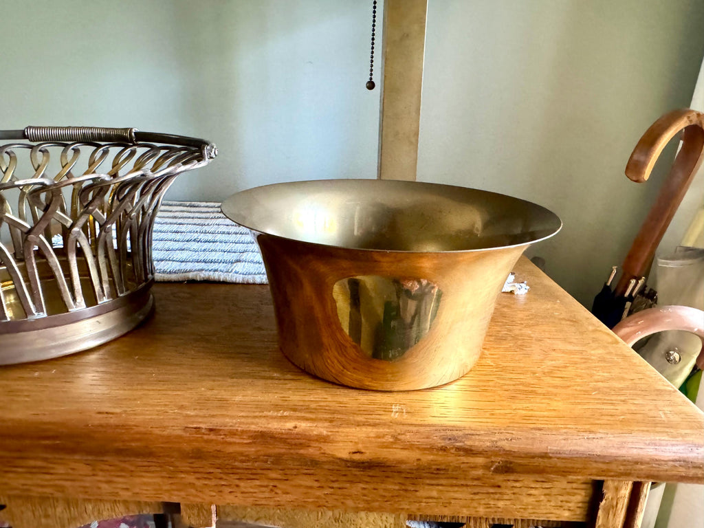 Vtg Woven Brass Mottahedeh Basket | Brass Planter Handled Basket | Solid Brass Basket Planter | Mottohedeh Brass Basket Centerpiece