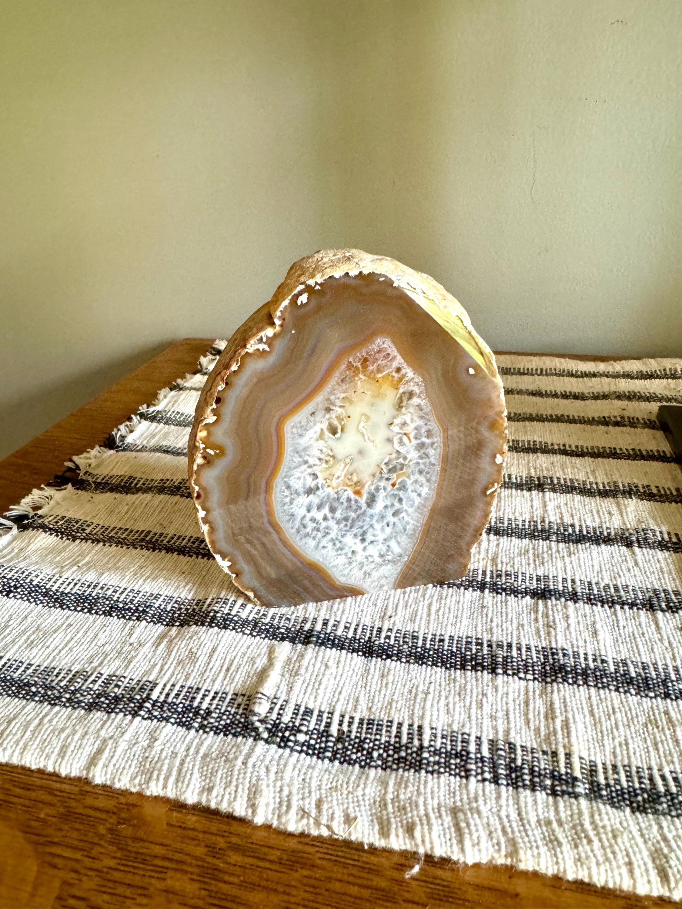 Shade Of Fall Agate Half | Cut Agate Display Piece | Brazilian Agate Desk Decor | Brown Agate Geode | Polished Stone Paper Weight