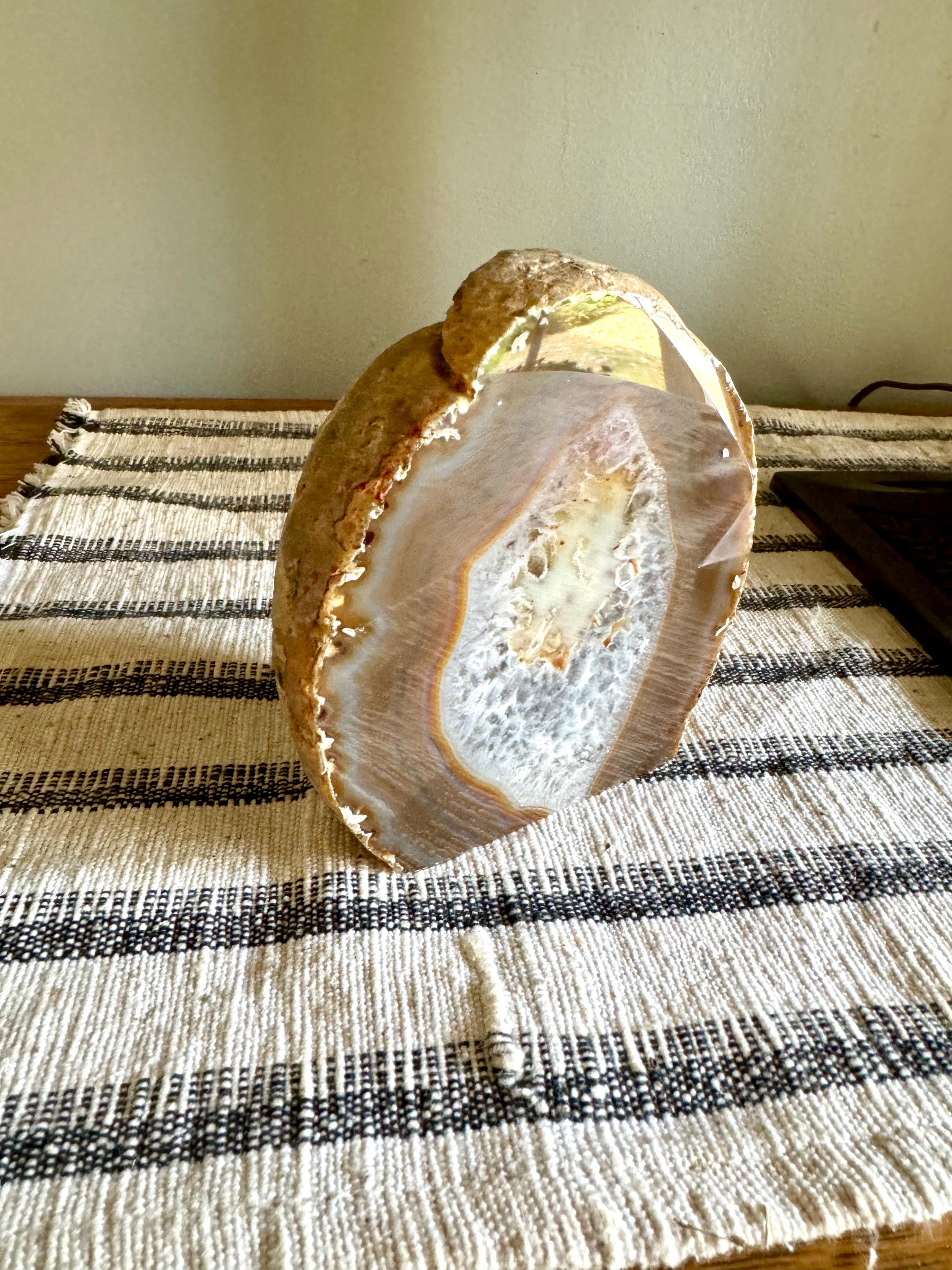 Shade Of Fall Agate Half | Cut Agate Display Piece | Brazilian Agate Desk Decor | Brown Agate Geode | Polished Stone Paper Weight