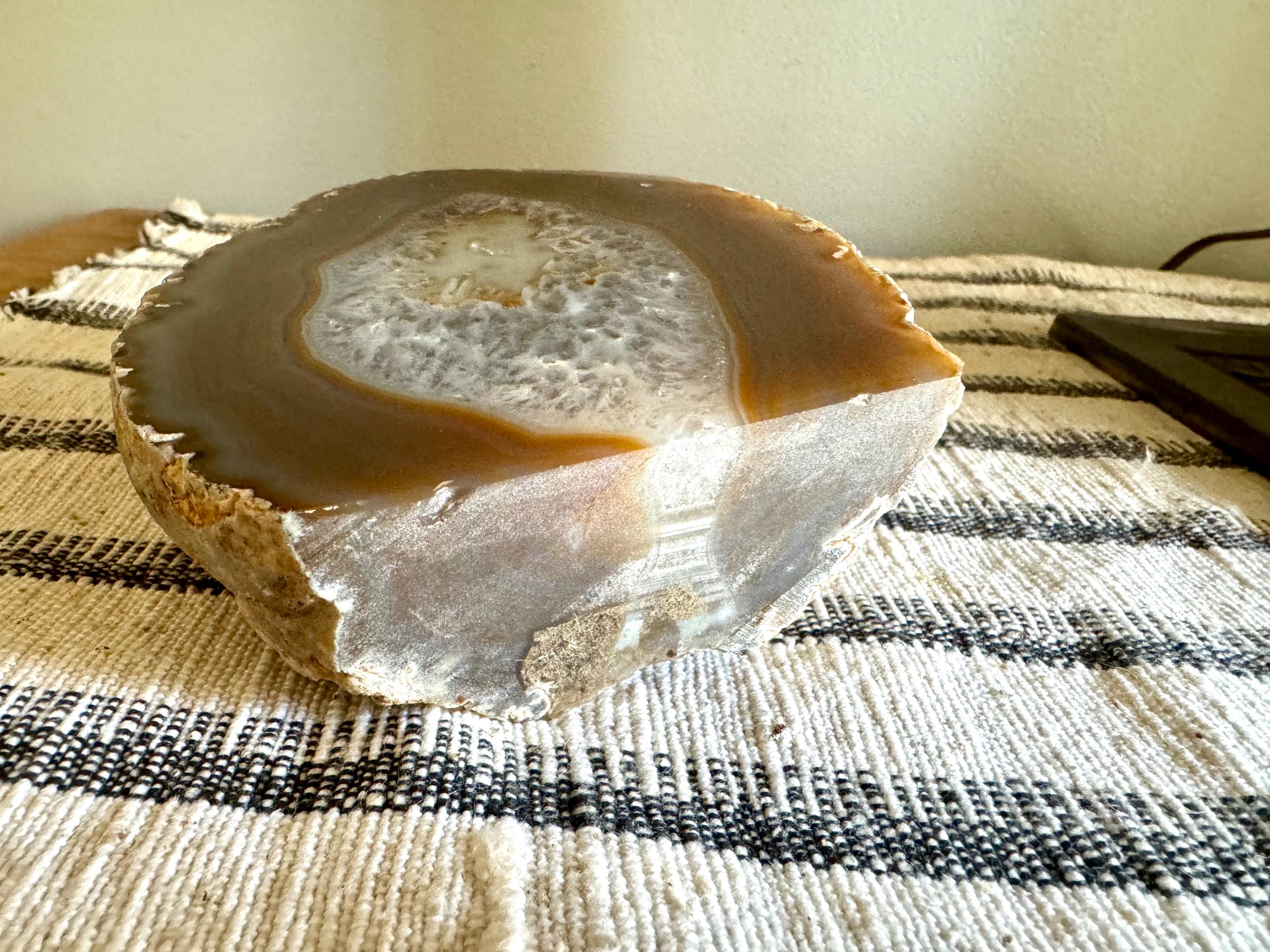 Shade Of Fall Agate Half | Cut Agate Display Piece | Brazilian Agate Desk Decor | Brown Agate Geode | Polished Stone Paper Weight