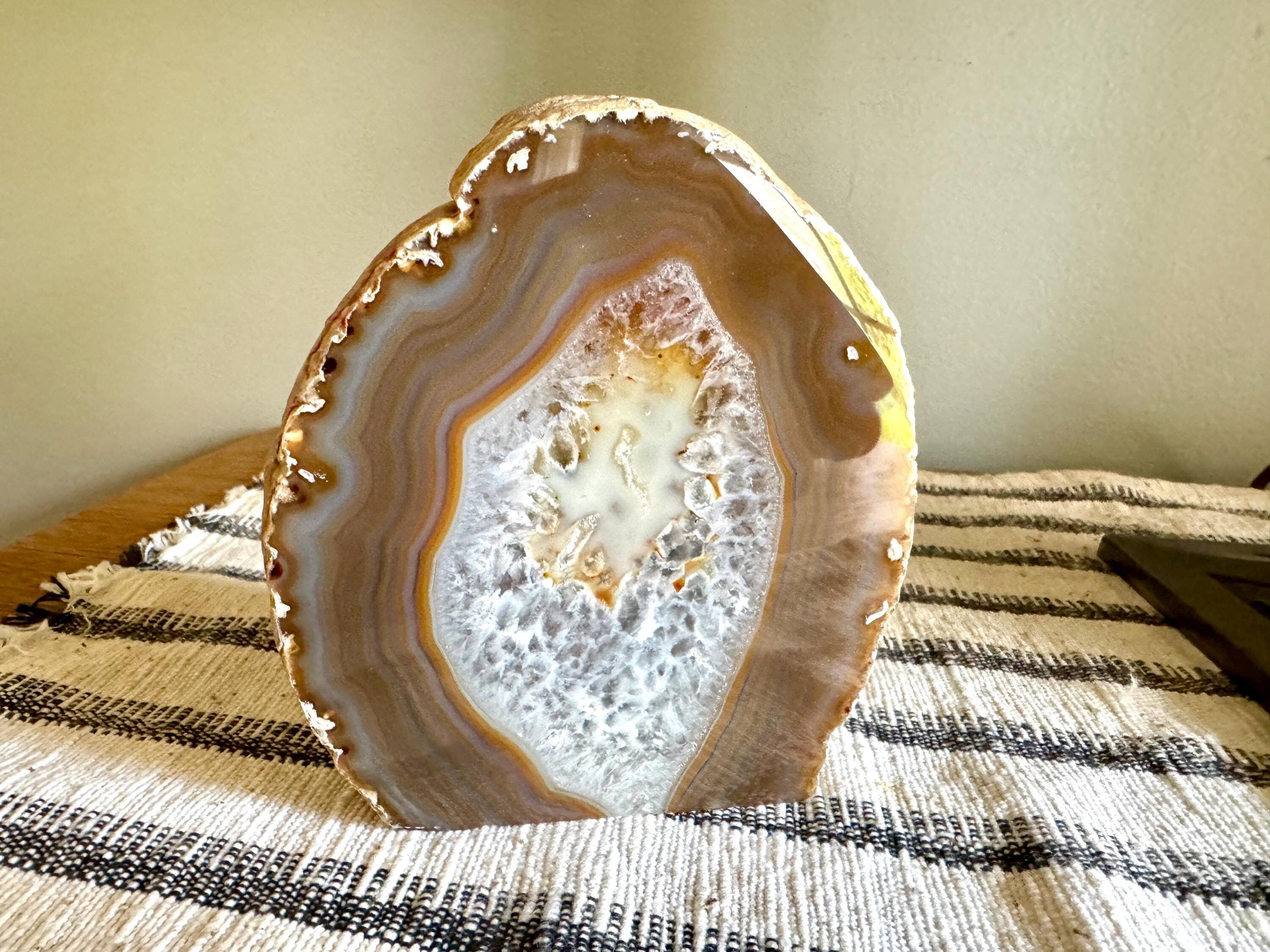 Shade Of Fall Agate Half | Cut Agate Display Piece | Brazilian Agate Desk Decor | Brown Agate Geode | Polished Stone Paper Weight