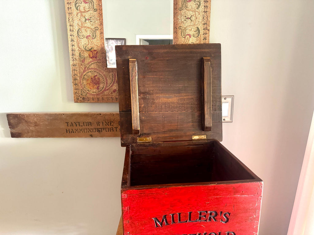 Antique Red Flour Wood Crate | Vintage Rustic Wooden Miller's Household Flour Box | Rustic Red Storage Box | Large Distressed Red Wood Flour Box