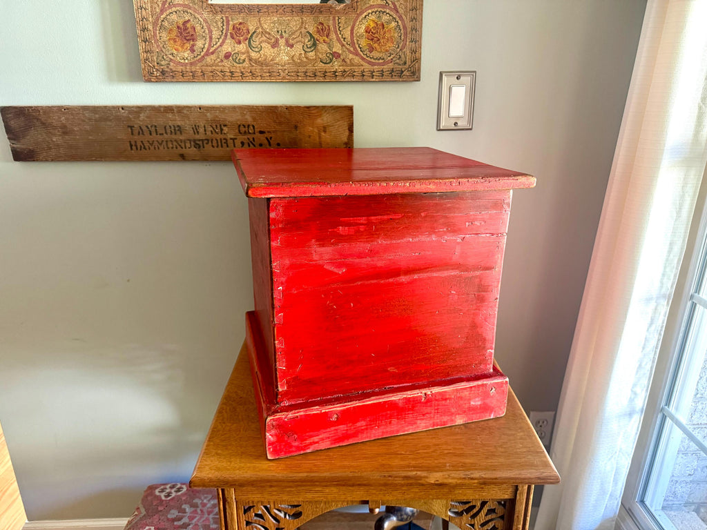Antique Red Flour Wood Crate | Vintage Rustic Wooden Miller's Household Flour Box | Rustic Red Storage Box | Large Distressed Red Wood Flour Box