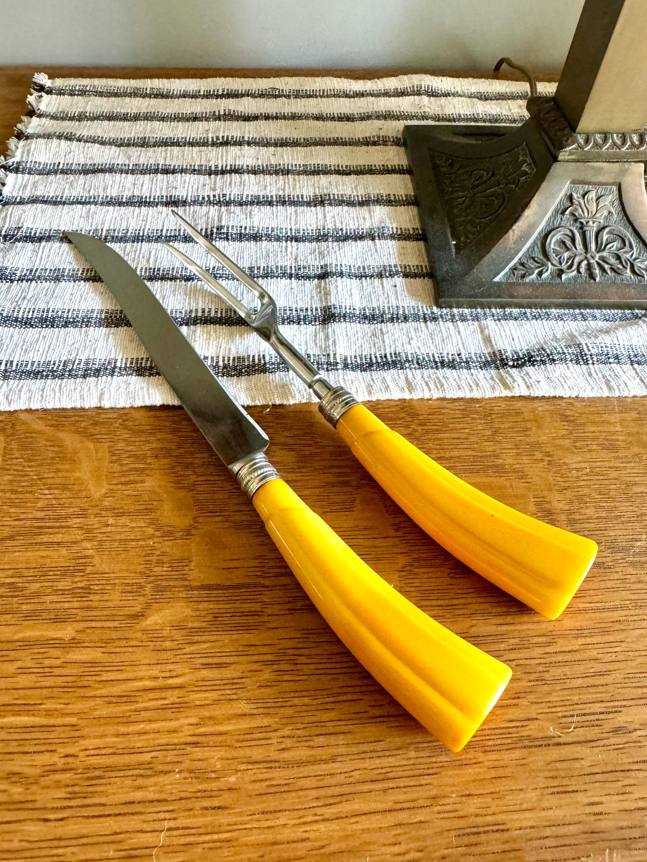 Vtg Hullcraft Carving Set| Bakelite Handle Dinner Carving Set| Sheffield England Stainless Steel Turkey Carving Set | Knife and Fork Set