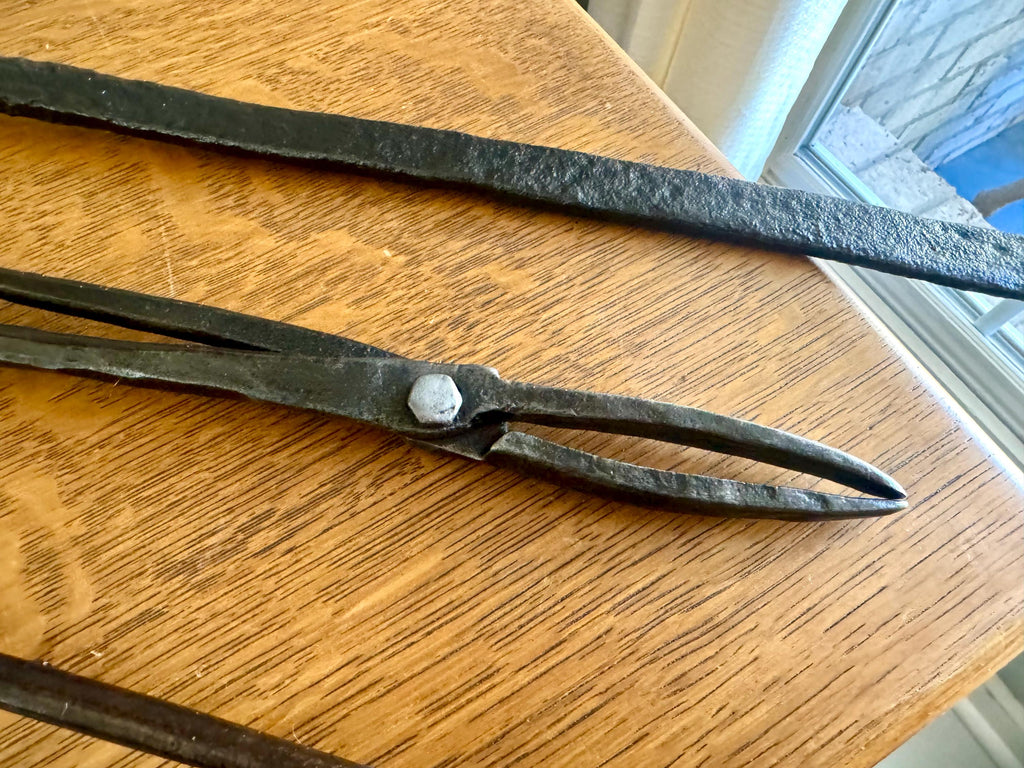 Antique Primitive Forged Blacksmith Tools | Forged Steel Blacksmith Tongs | 1800's Hand Forged Tools | Antique Metal Working Tools