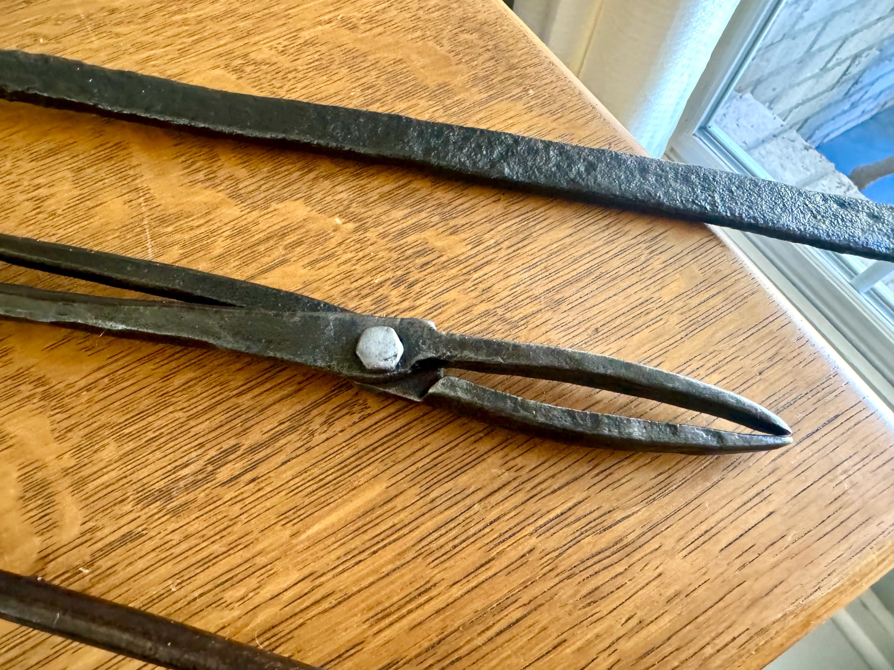 Antique Primitive Forged Blacksmith Tools | Forged Steel Blacksmith Tongs | 1800's Hand Forged Tools | Antique Metal Working Tools