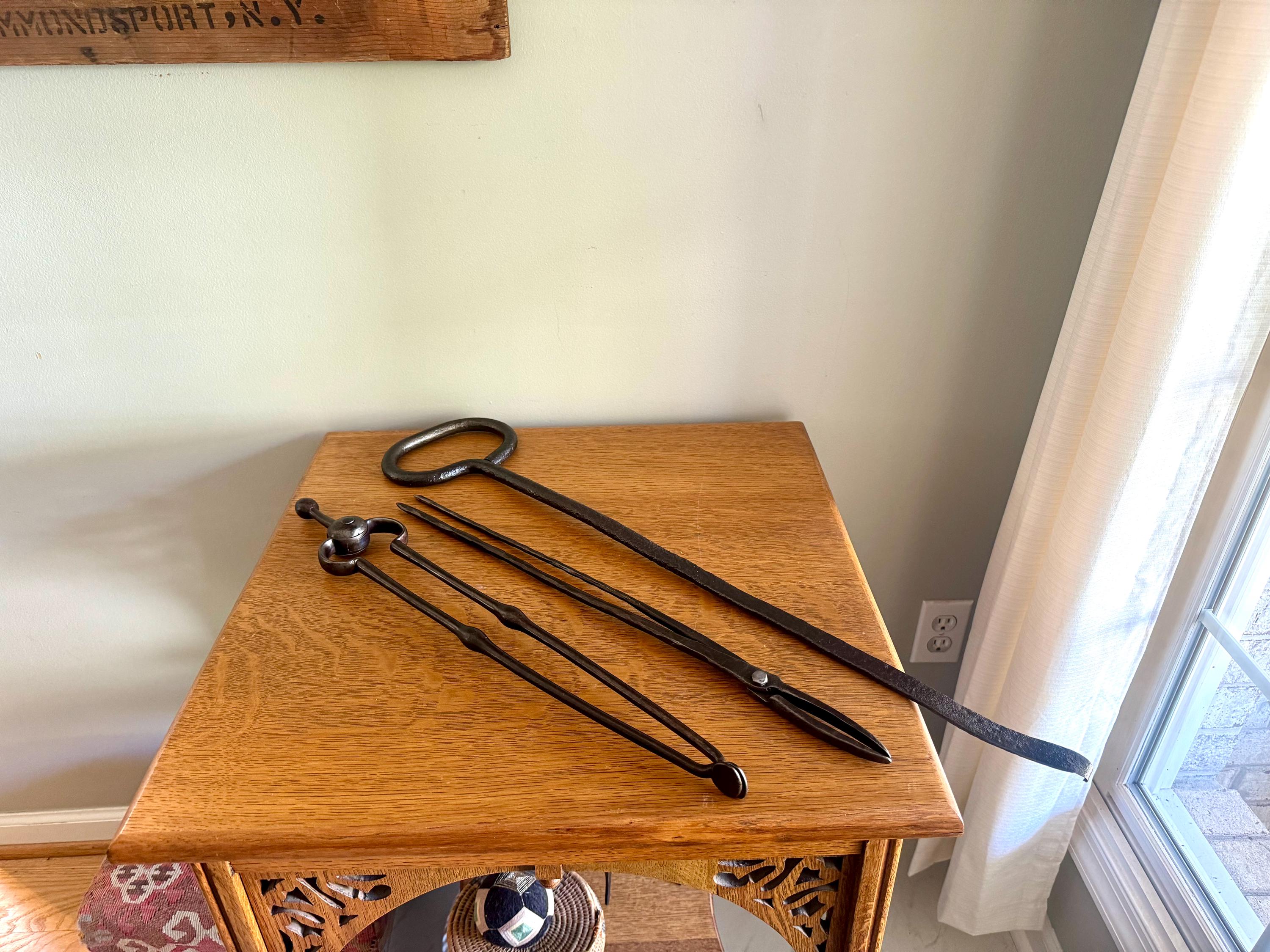 Antique Primitive Forged Blacksmith Tools | Forged Steel Blacksmith Tongs | 1800's Hand Forged Tools | Antique Metal Working Tools