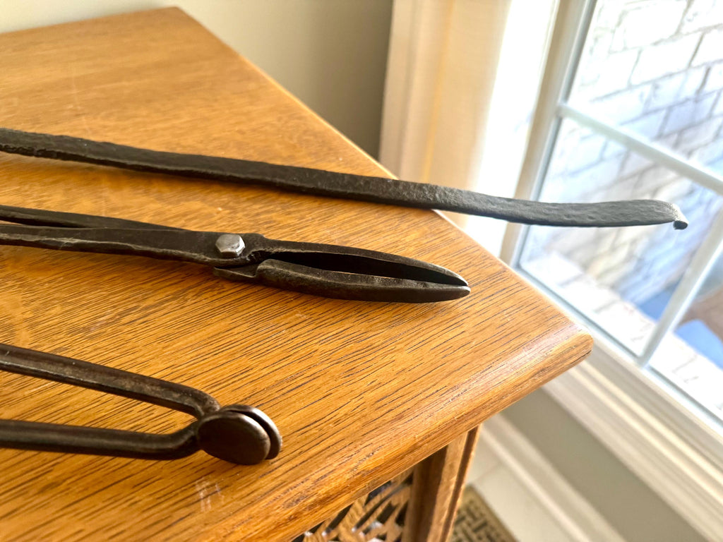 Antique Primitive Forged Blacksmith Tools | Forged Steel Blacksmith Tongs | 1800's Hand Forged Tools | Antique Metal Working Tools