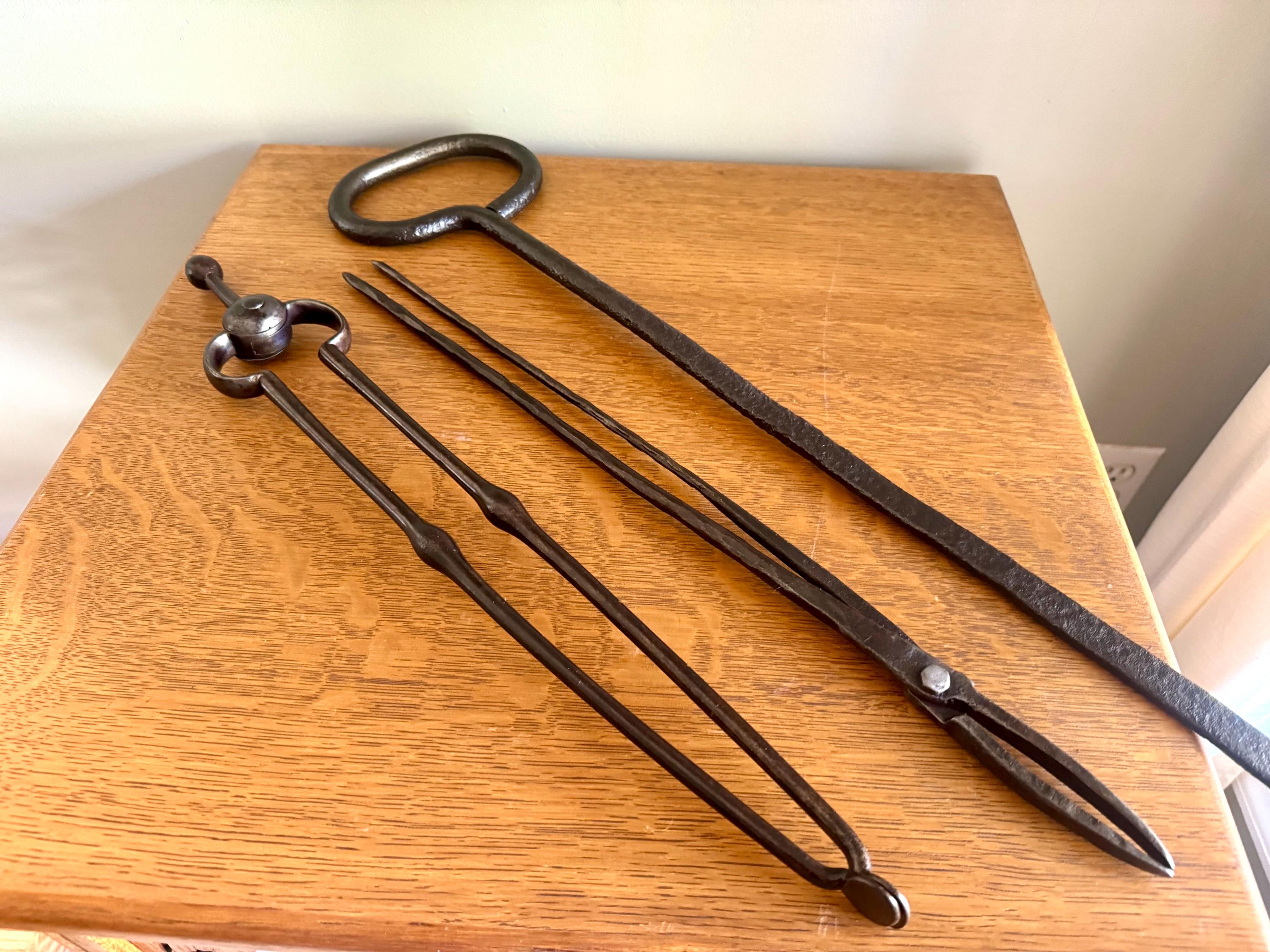 Antique Primitive Forged Blacksmith Tools | Forged Steel Blacksmith Tongs | 1800's Hand Forged Tools | Antique Metal Working Tools