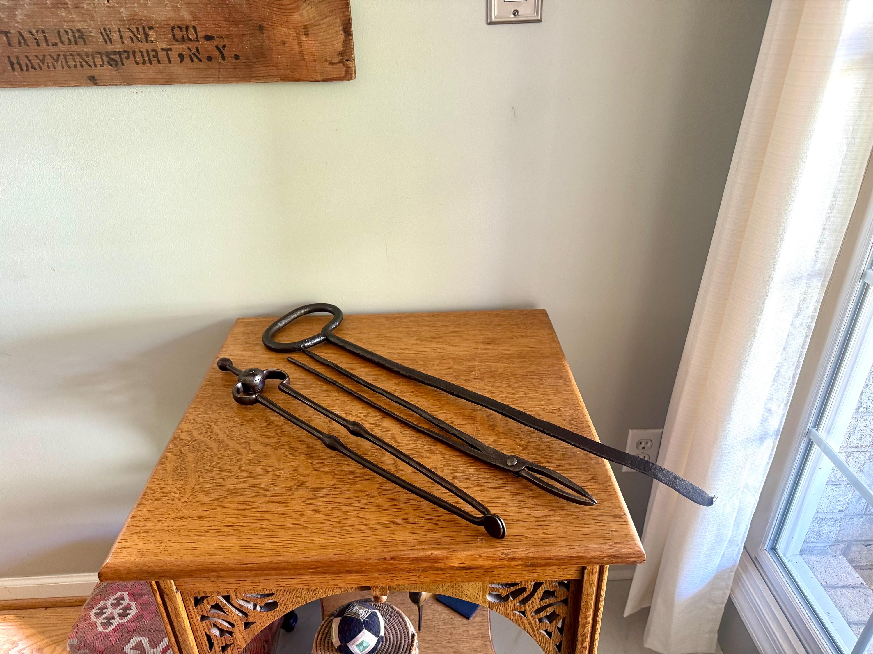 Antique Primitive Forged Blacksmith Tools | Forged Steel Blacksmith Tongs | 1800's Hand Forged Tools | Antique Metal Working Tools