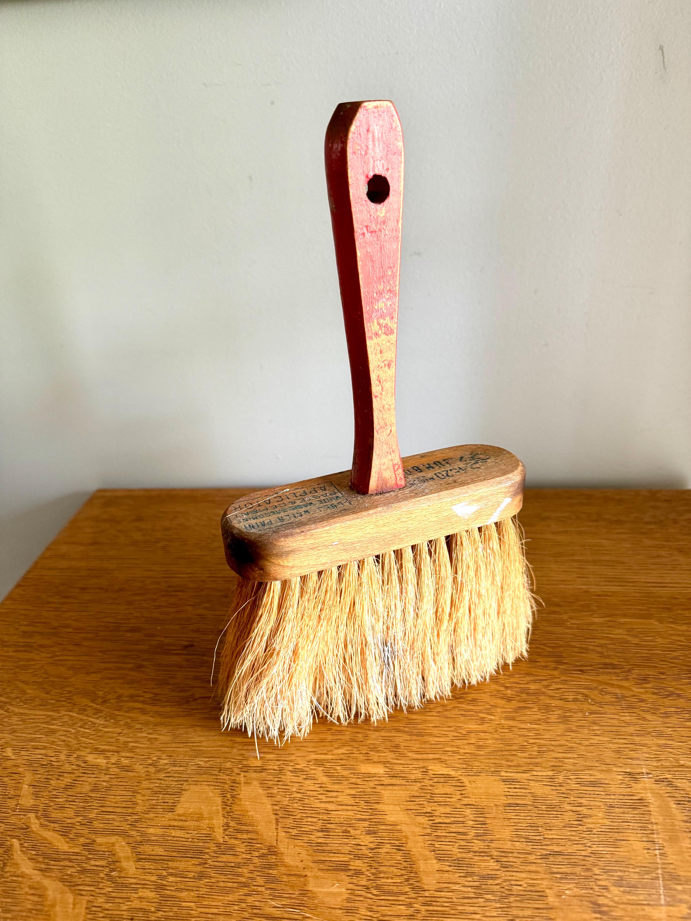 Vtg Jumbo Wood Handled Wall Paper Brush | Rustic Bristle Brush | Large Masonry Brush | Red Handle Paste Brush | Rustic Tools