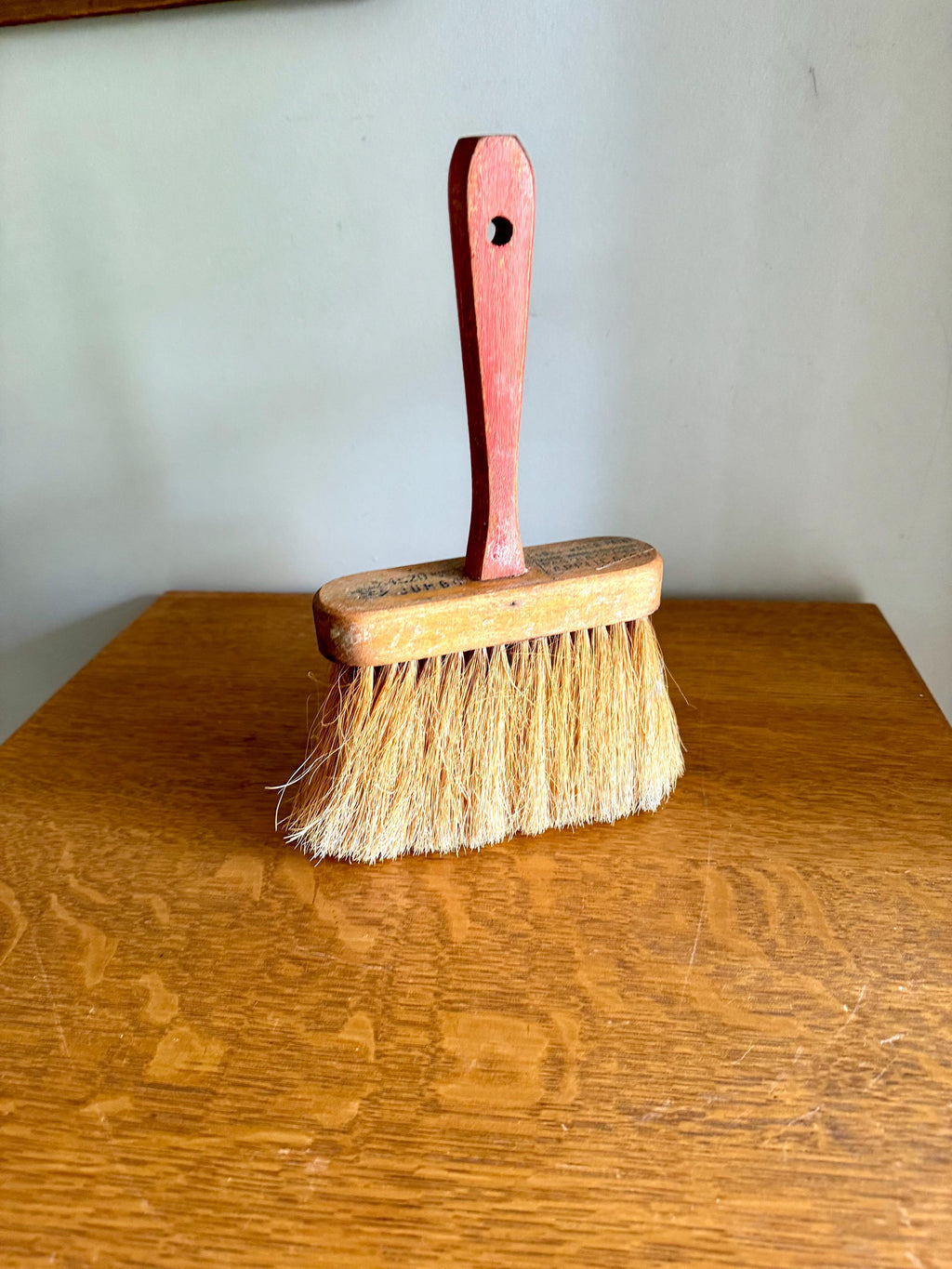 Vtg Jumbo Wood Handled Wall Paper Brush | Rustic Bristle Brush | Large Masonry Brush | Red Handle Paste Brush | Rustic Tools