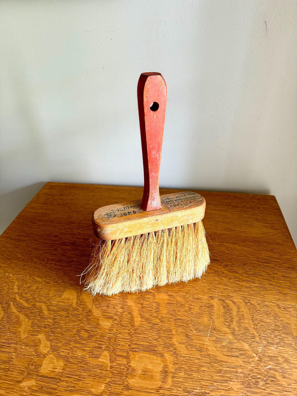 Vtg Jumbo Wood Handled Wall Paper Brush | Rustic Bristle Brush | Large Masonry Brush | Red Handle Paste Brush | Rustic Tools