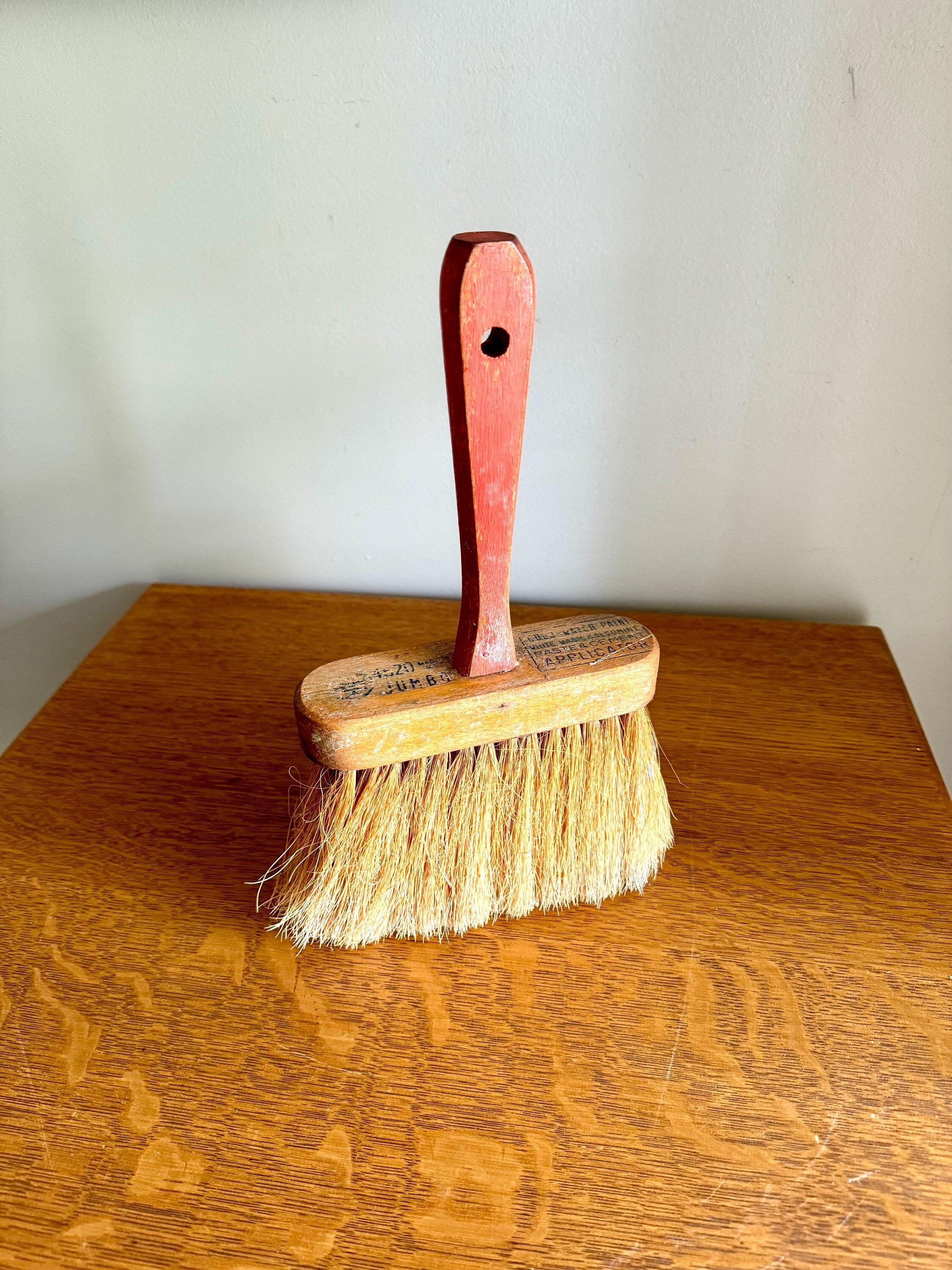 Vtg Jumbo Wood Handled Wall Paper Brush | Rustic Bristle Brush | Large Masonry Brush | Red Handle Paste Brush | Rustic Tools