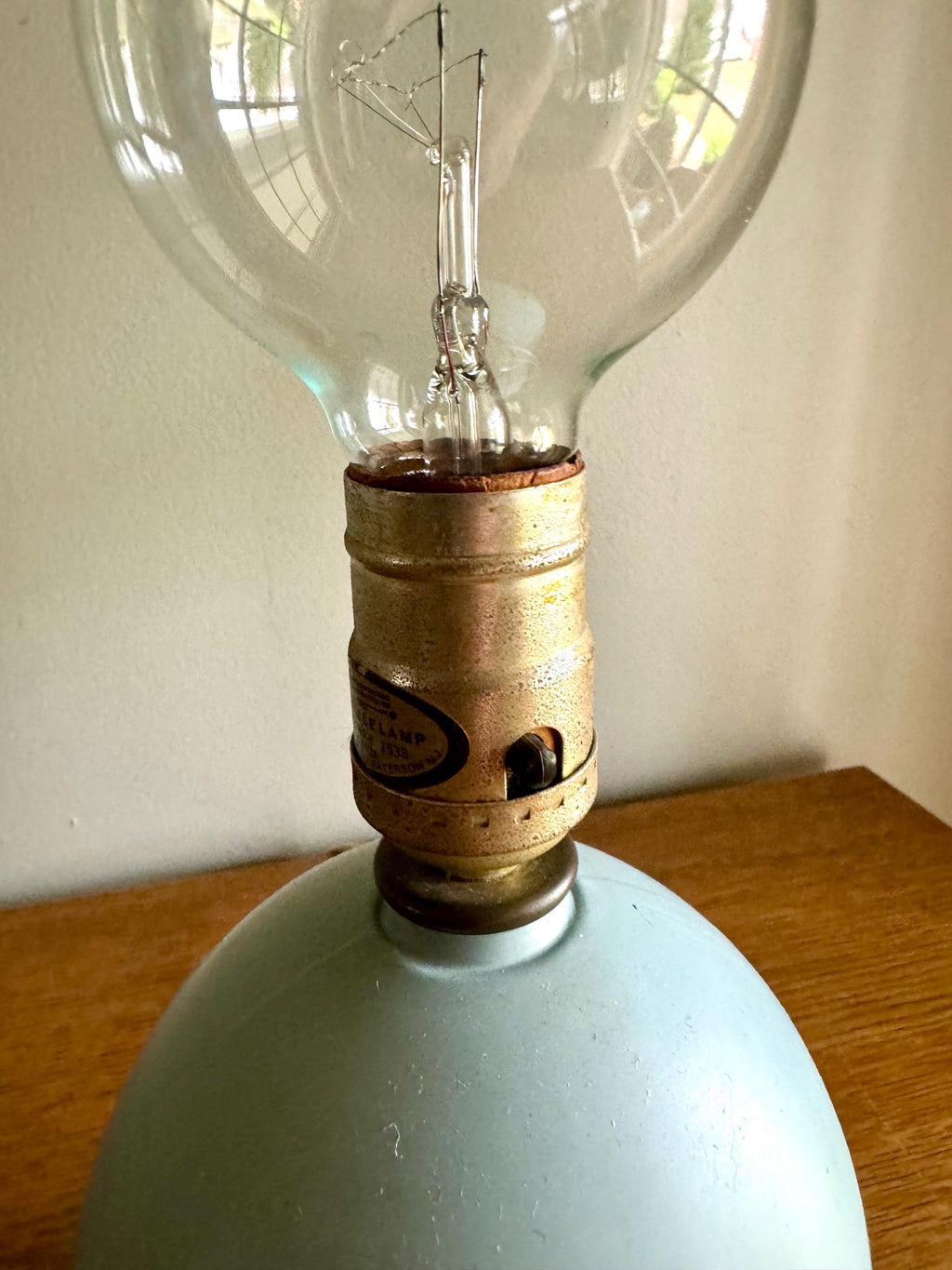 Vtg Mid Century Small Round CN Burman Lamp | Blue Painted Glass Table Lamp | MCM Small Orb Desk Lamp | Glass Ball Night Stand Lamp