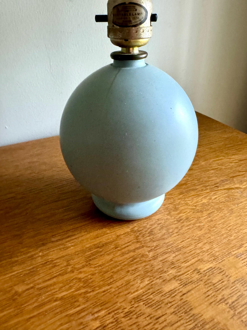 Vtg Mid Century Small Round CN Burman Lamp | Blue Painted Glass Table Lamp | MCM Small Orb Desk Lamp | Glass Ball Night Stand Lamp