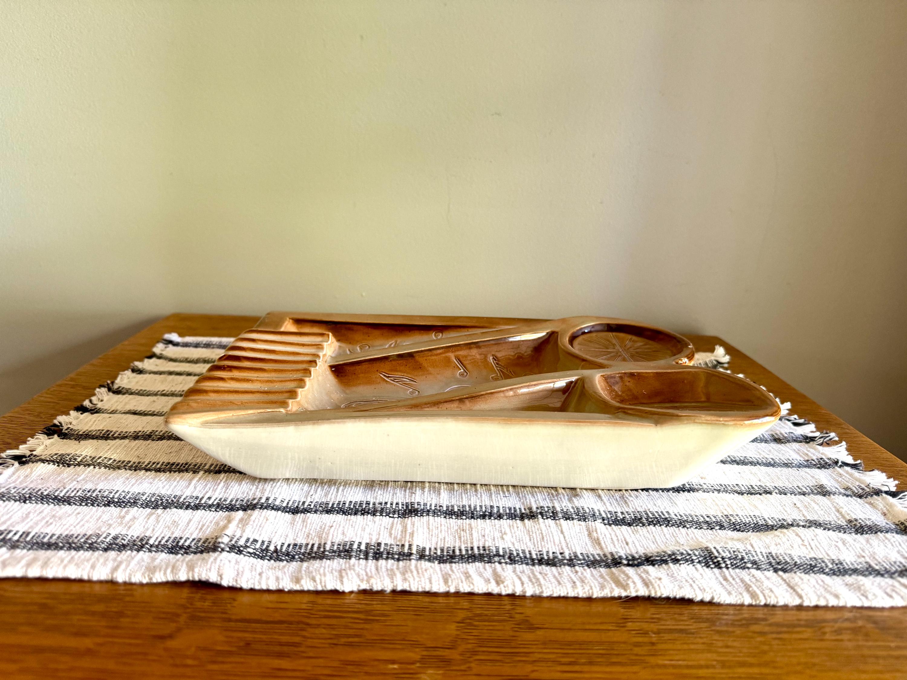 Mid Century Musical Themed Ceramic Ashtray | Sip and Smoke Ceramic Ashtray | Music Themed Ashtray | Mid Century Modern Ceramic Ashtray