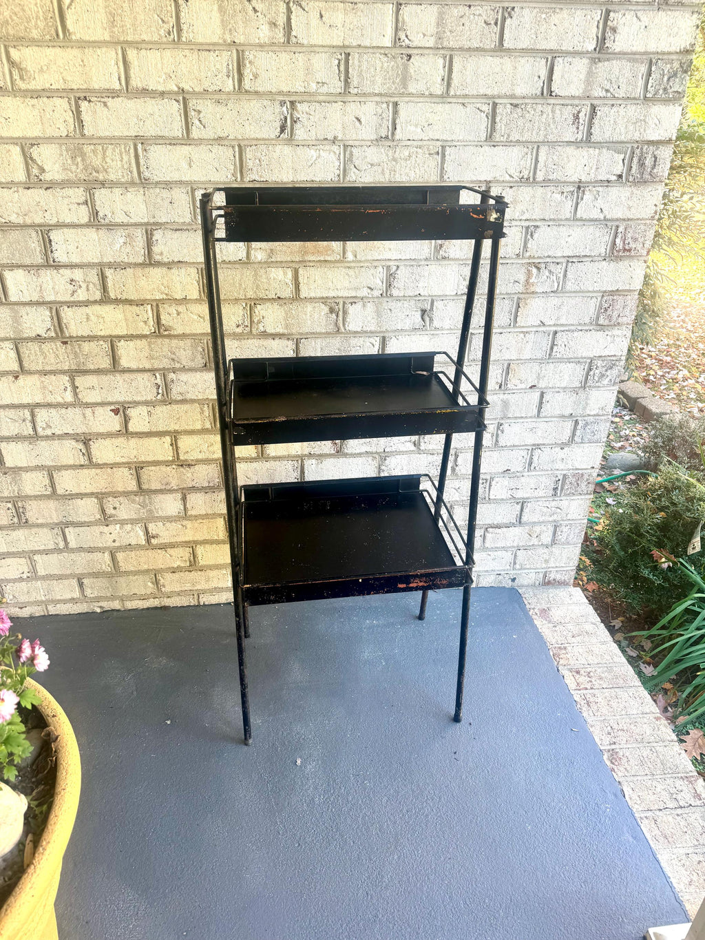 Distressed Three Tier Display Shelf | Black Chippy Paint Tiered Shelving Stand | Store Display Stand | Rustic Display Rack | 3 Tier Rack