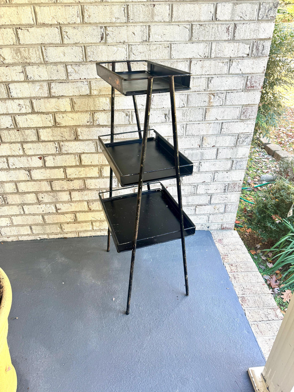 Distressed Three Tier Display Shelf | Black Chippy Paint Tiered Shelving Stand | Store Display Stand | Rustic Display Rack | 3 Tier Rack