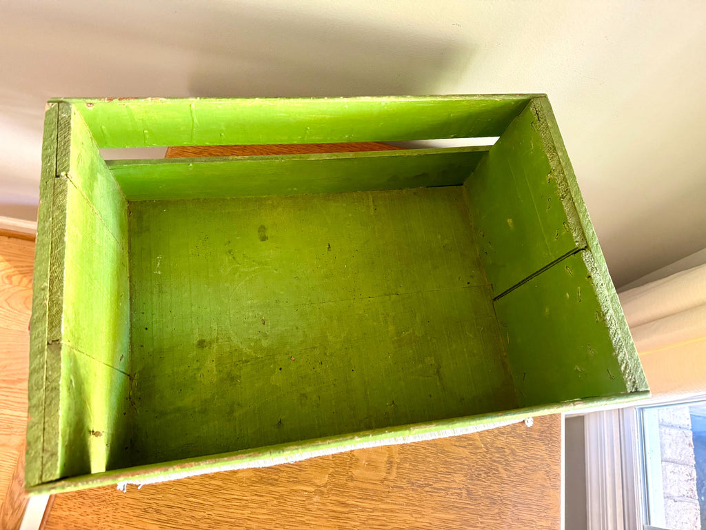 Vtg Green Wood Fruit Crate | Wooden Fruit Crate | Rustic Storage Green Storage Box | Lime Green Fruit Box